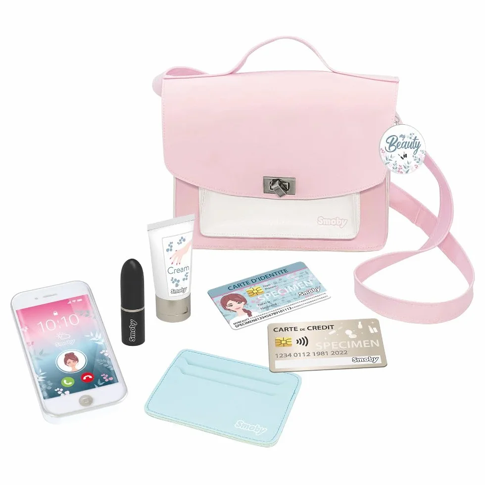 Smoby My Beauty Bag Sac Beauté 7 Accessoires Maquillage Factice Sac et Porte Carte 3 Ans