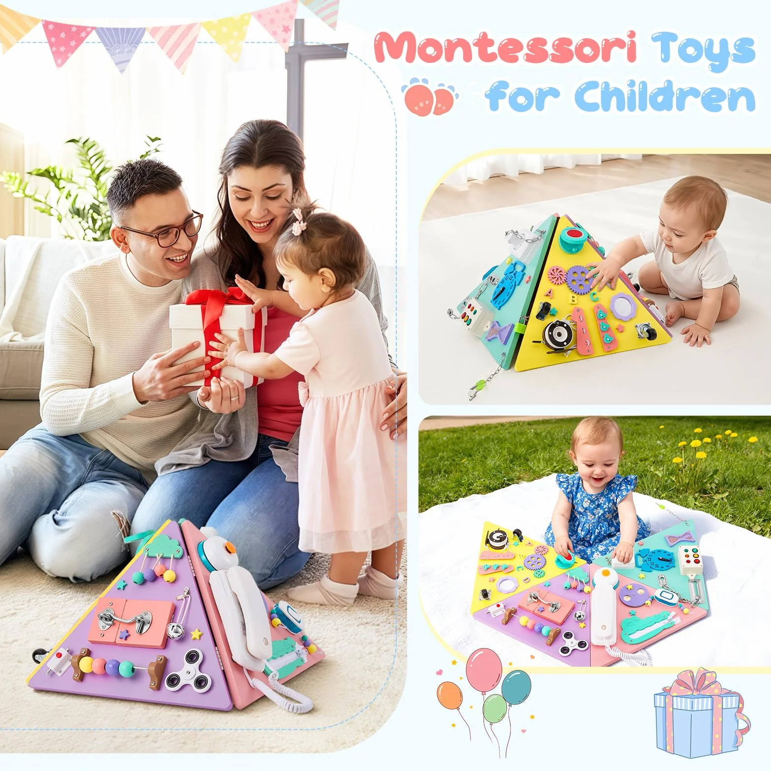 Planche Activité Montessori, Busy Board Bois pour Enfant 1 2 3 Ans