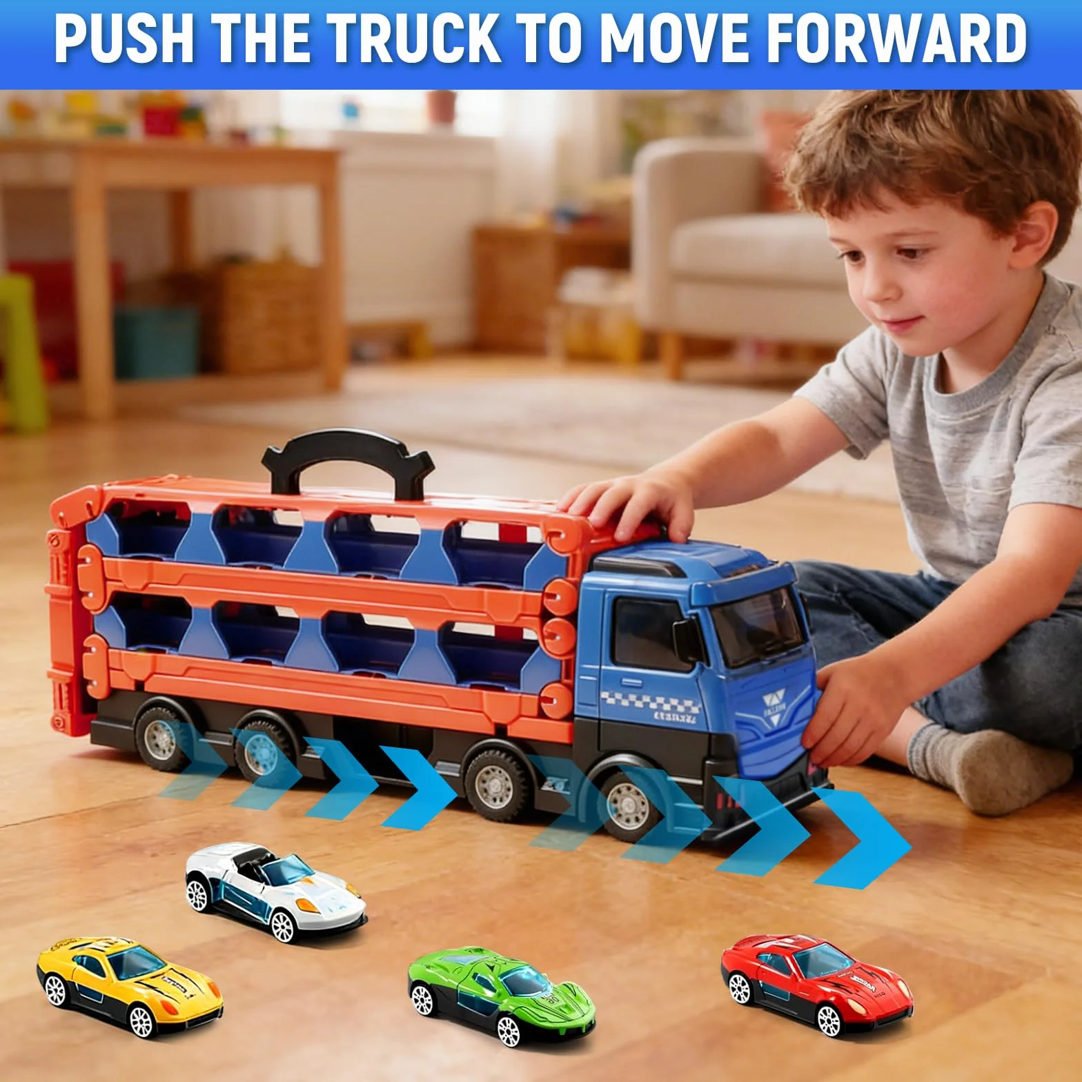Camion Transporteur Voiture avec 24 Petites Voitures Jouets Pliable pour Garçons 3-7 Ans