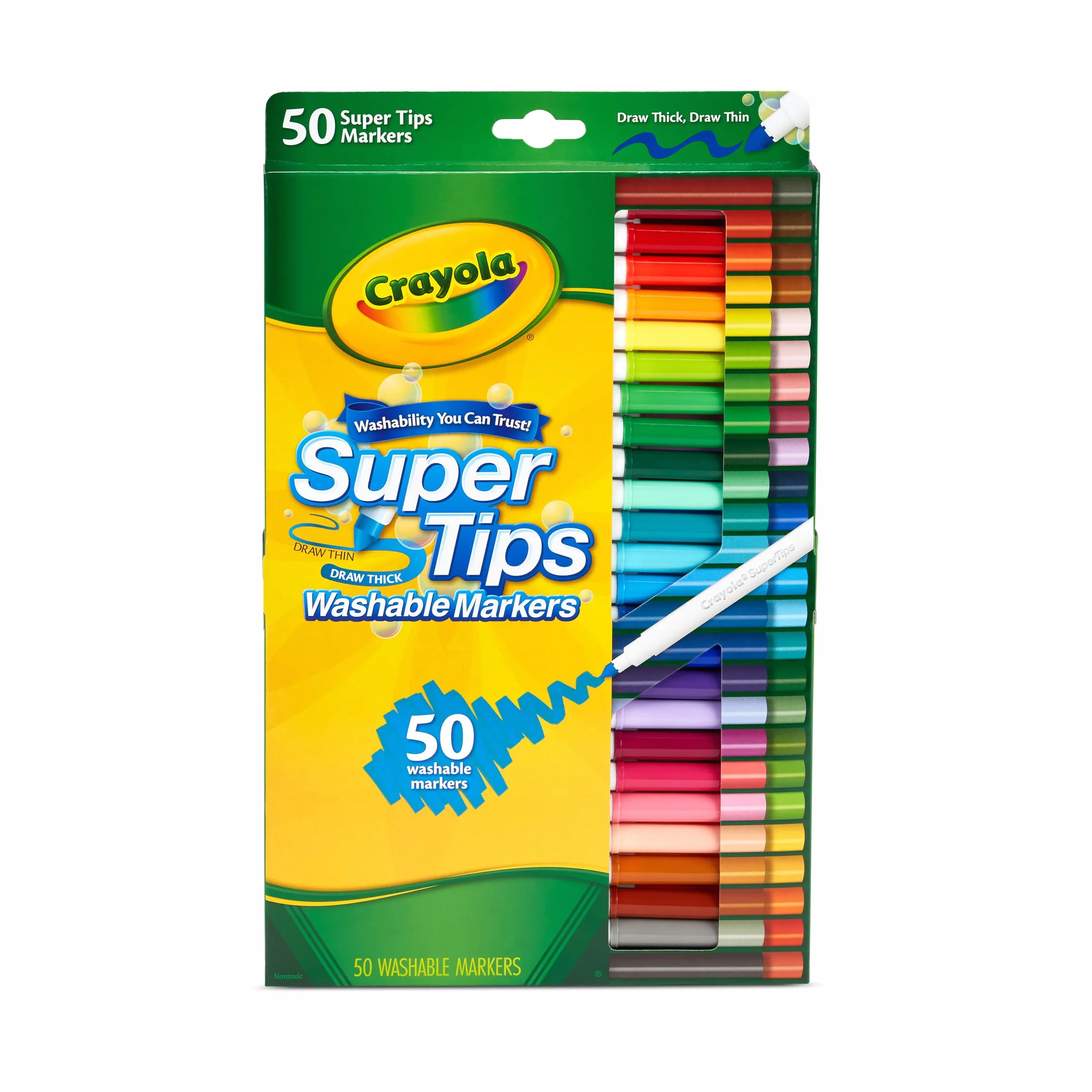 CRAYOLA Marqueurs Lavables SuperTips 50 Couleurs Feutres à Pointe Moyenne Coloriage Dessin Lettrage Écriture Encre Lavable