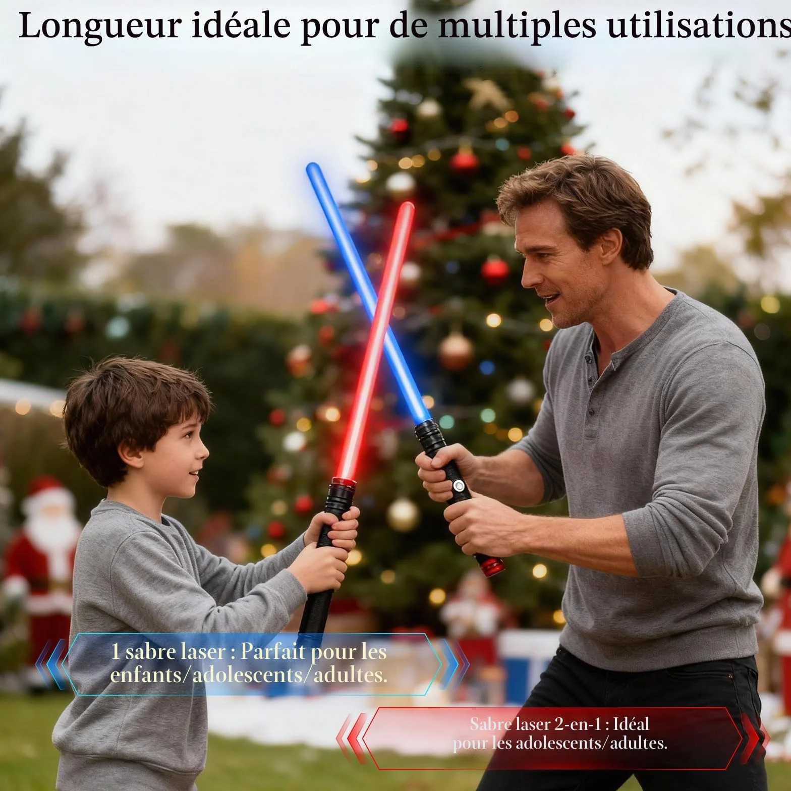 Sabre Laser Enfants RGB 15 Couleurs Rechargeable Effets Sonores FX Poignée Alliage Aluminium 2 Pièces