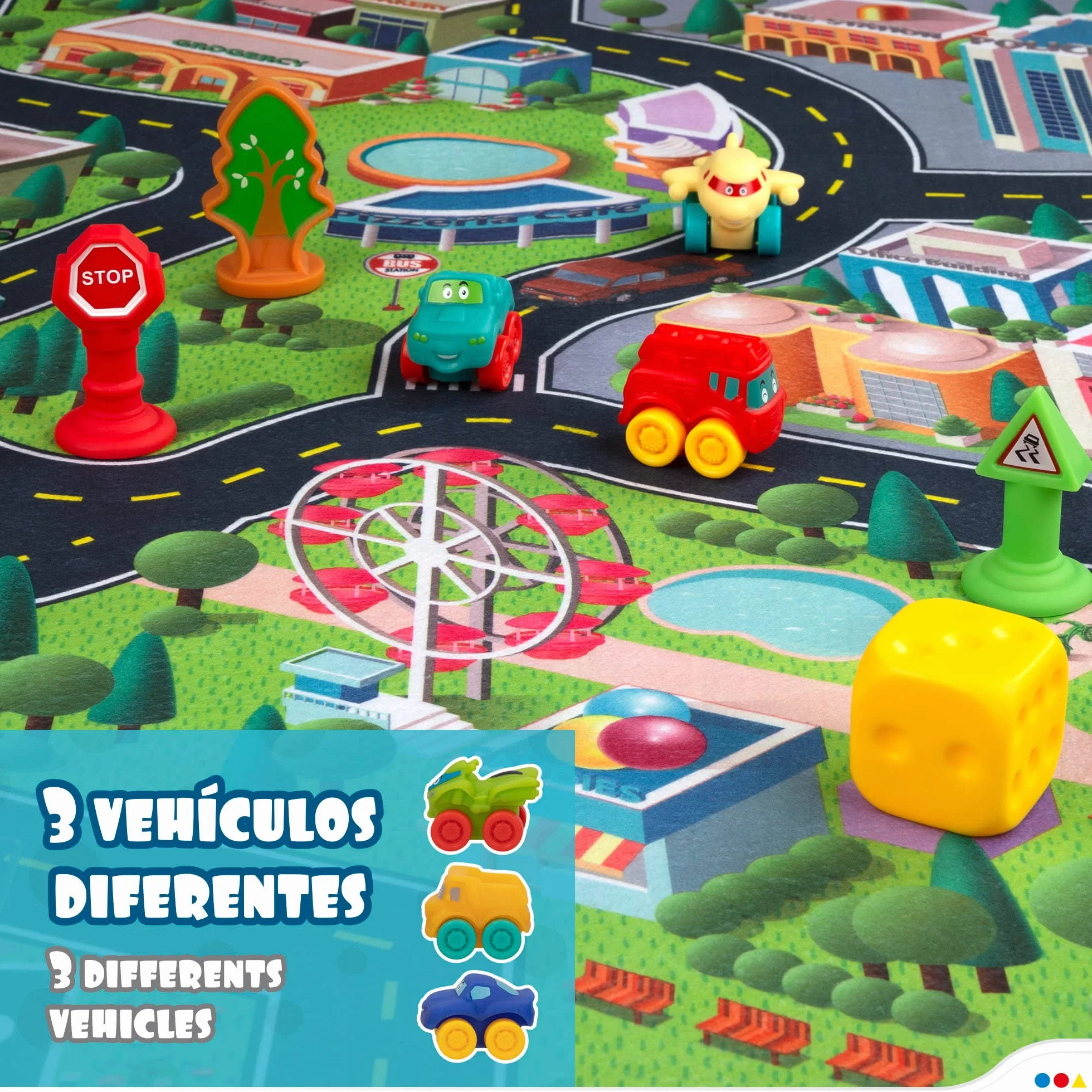 ColorBaby Tapis de circuit de voitures pour enfants avec accessoires souples