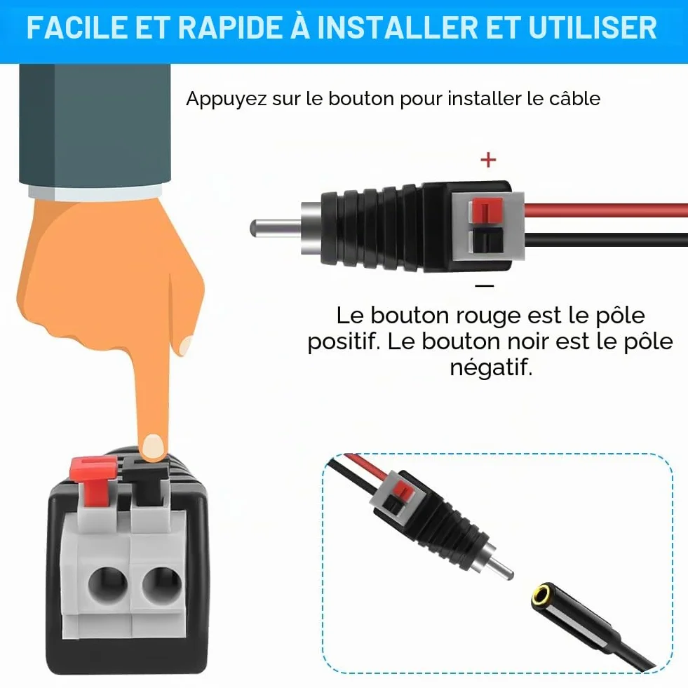 AXFEE Adaptateur RCA Haut-parleur, Fiche Sans Soudure Phono Mâle Vers AV Ressort Presse pour Audio Vidéo Subwoofer