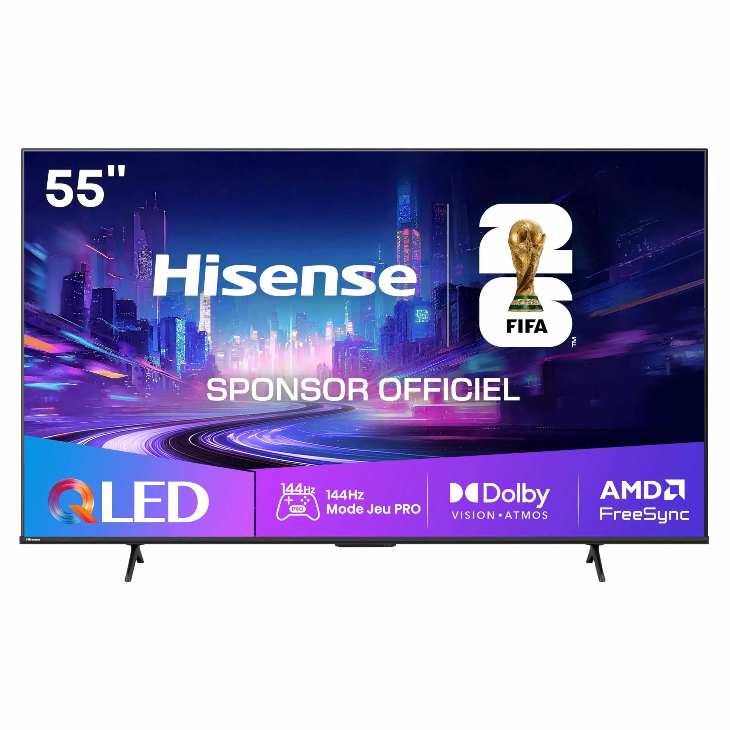 Hisense TV QLED 4K 55" (139 cm) 144Hz Dolby Vision IQ Atmos Mode Jeu Pro AMD FreeSync Premium Smart TV VIDAA