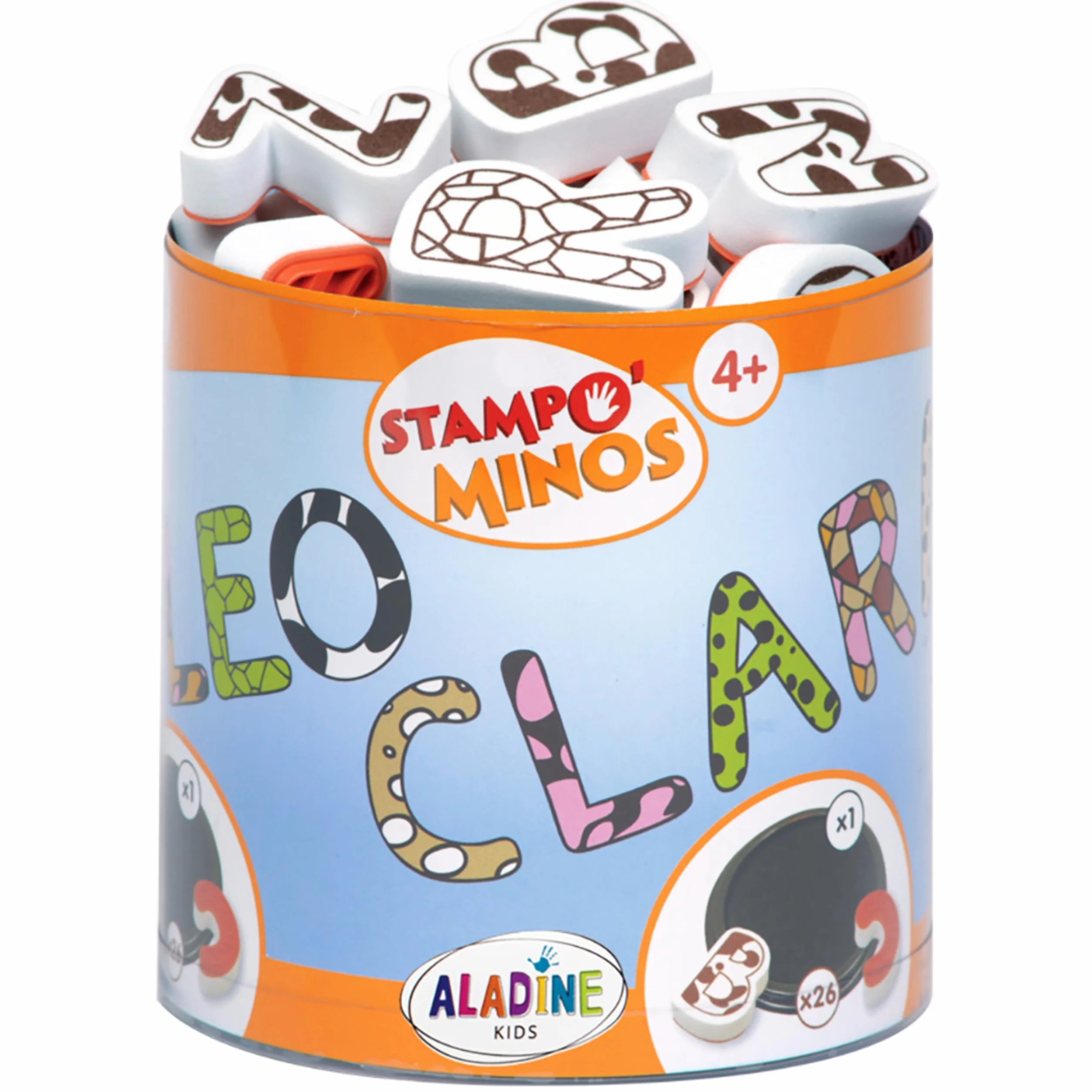 Aladine Stampominos 26 Tampons Lettres Alphabet avec Encreur Encre Lavable pour Enfant dès 4 Ans