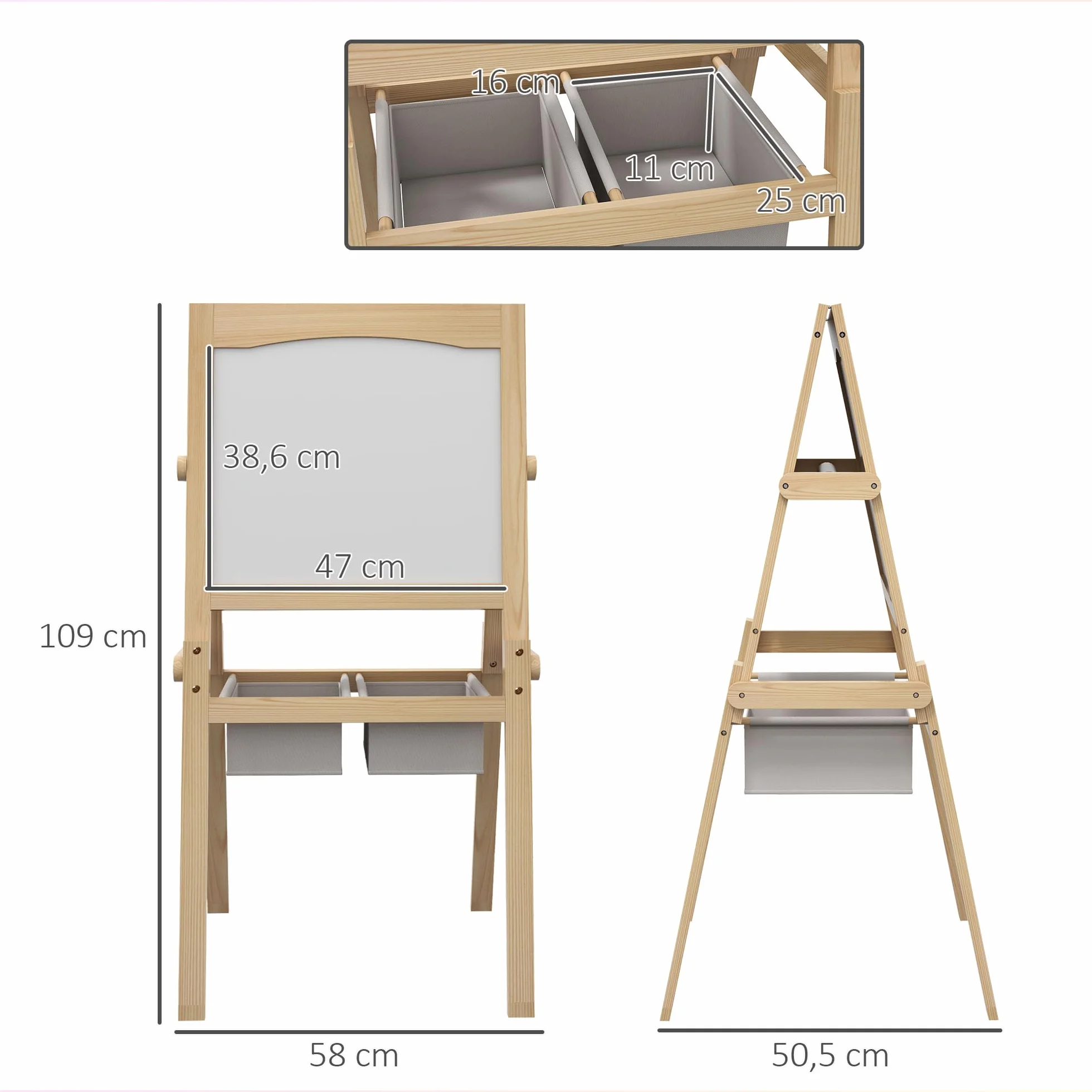AIYAPLAY Tableau chevalet pour enfants double face bois de pin naturel massif