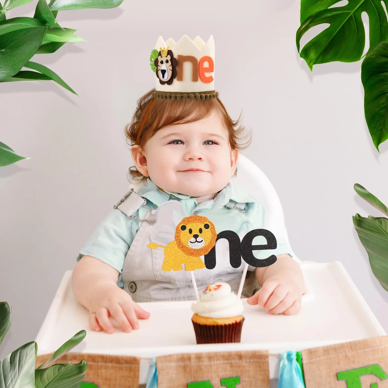 PEUTIER Couronne Anniversaire Lion Forme Lion Chapeau Réglable 1er Anniversaire Cadeaux Anniversaire pour Garçons Filles