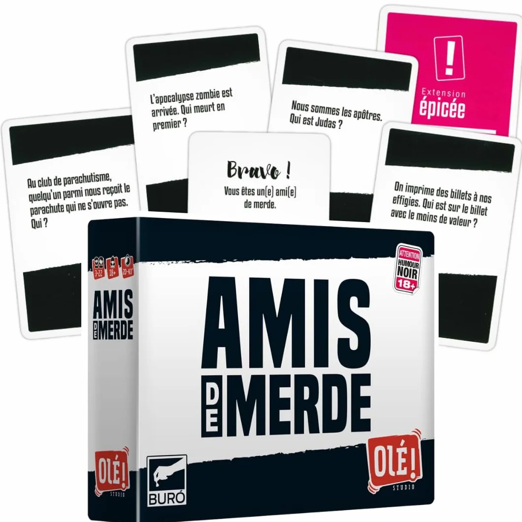 Olé! Studio Amis DE Merde – Le Jeu Qui ruine Vos amitiés ! Qui Sera l’ami de Merde de la soirée ? - Jeu de Cartes - Jeu de société Amusant pour Adultes - Idée Cadeau, Noir