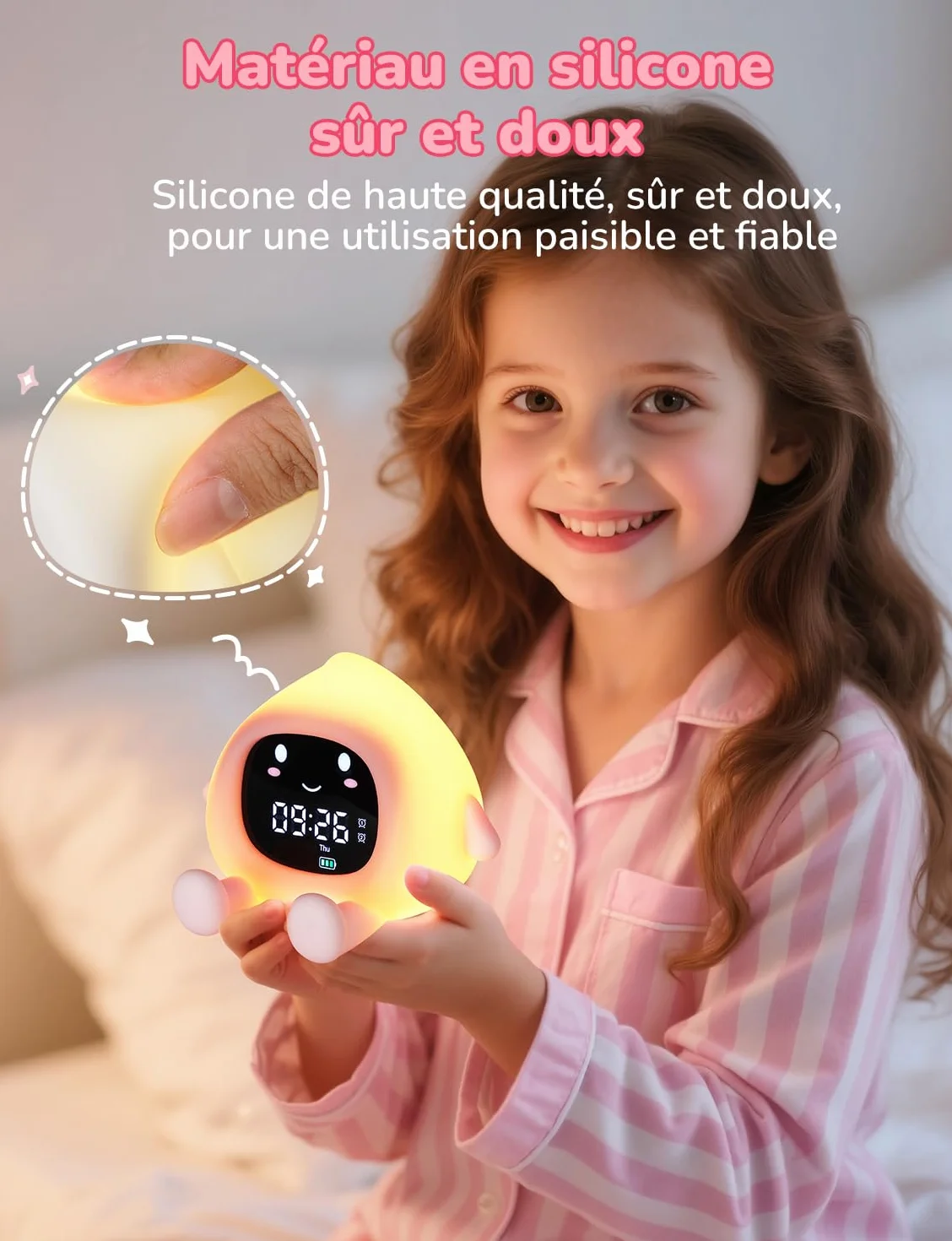 YISSVIC Réveil Enfant Educatif Jour/Nuit 2 Alarme Luminosité Réglable 12/24 Heure Snooze Lumineux 7 Couleurs 30s Arrêt Automatique 10 Chansons Bruit Blanc