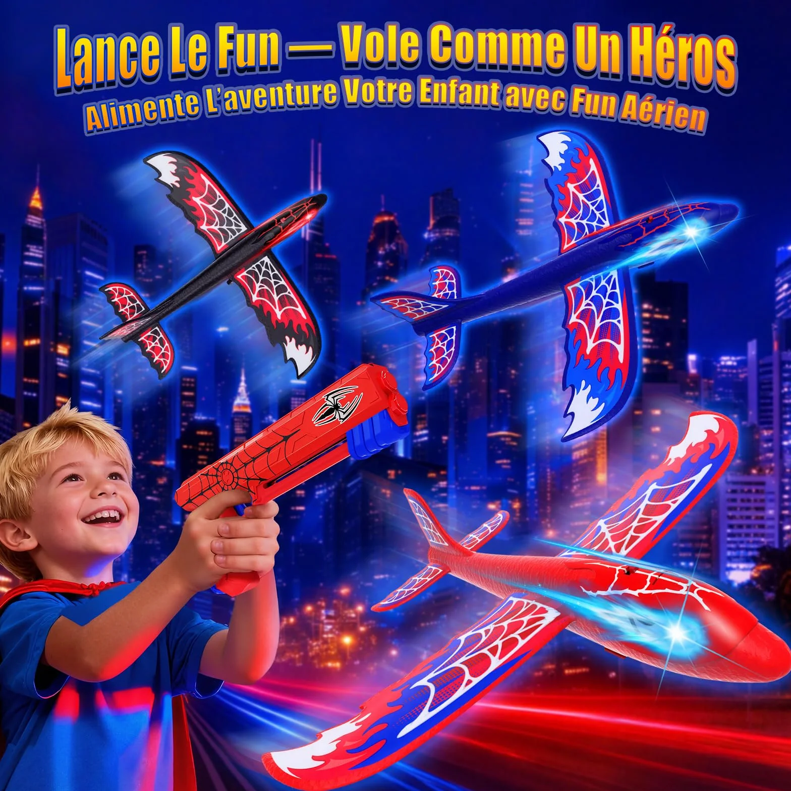 Avion Jouet Enfant 3-12 Ans, 3 Avion Planeur avec Yeux Lumineux & Ailes Toile, Jouet Garçon Cadeau Noël Anniversaire