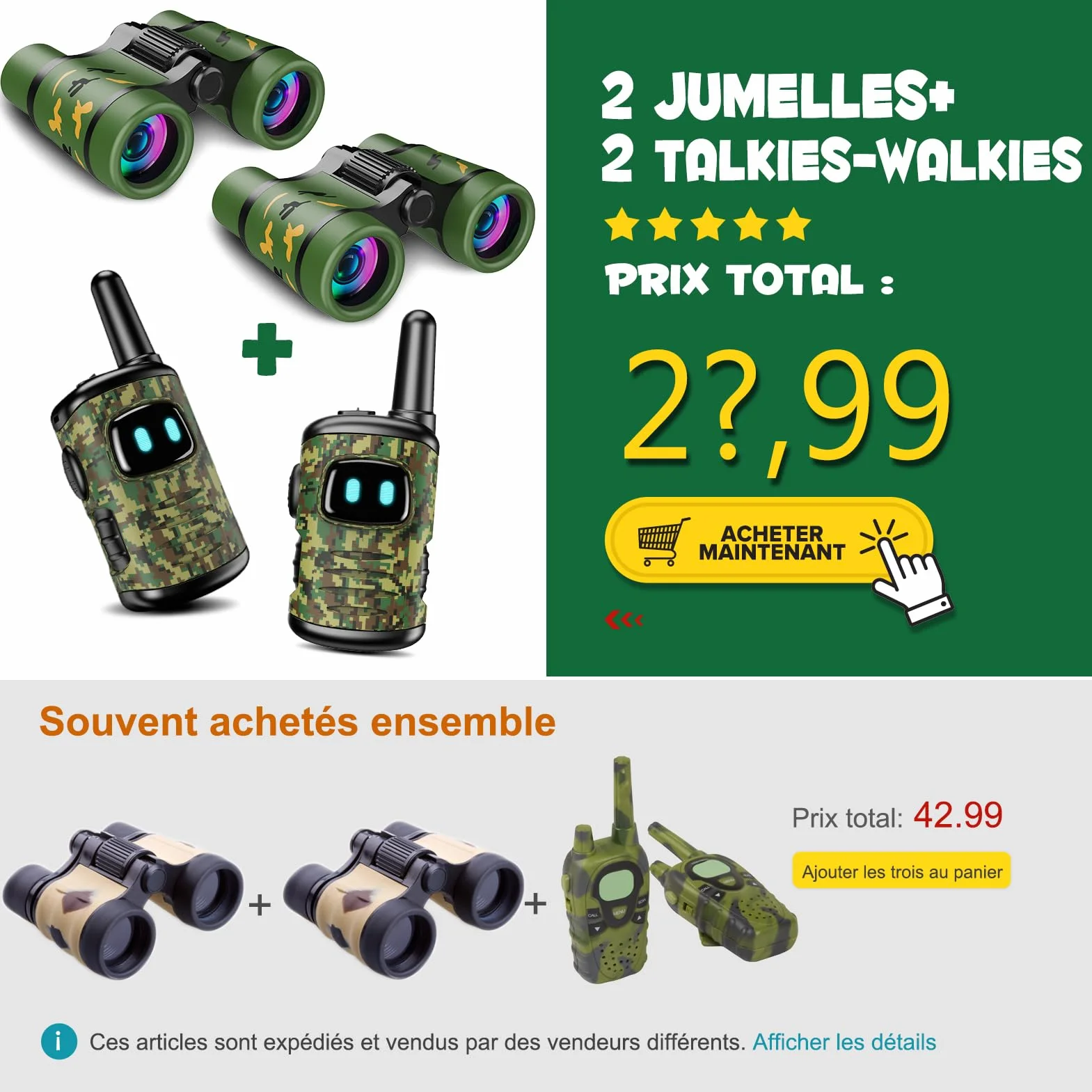 Talkie Walkie et Jumelles Enfants Kit Exploration Jouet Exterieur 3-9 Ans Garçon Fille Cadeau Noel