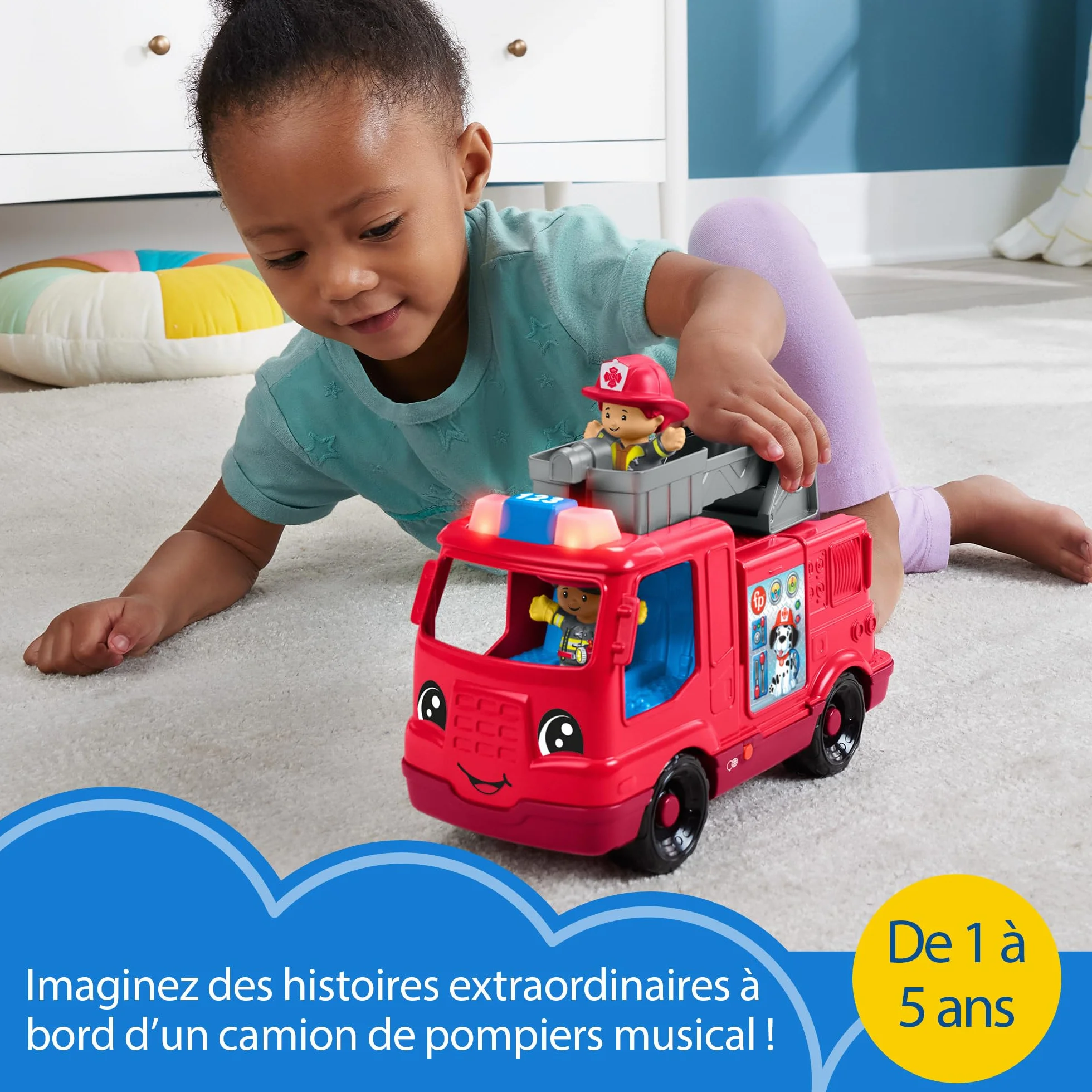 Fisher-Price Little People Camion de pompiers musical à pousser avec 2 figurines, HYR88