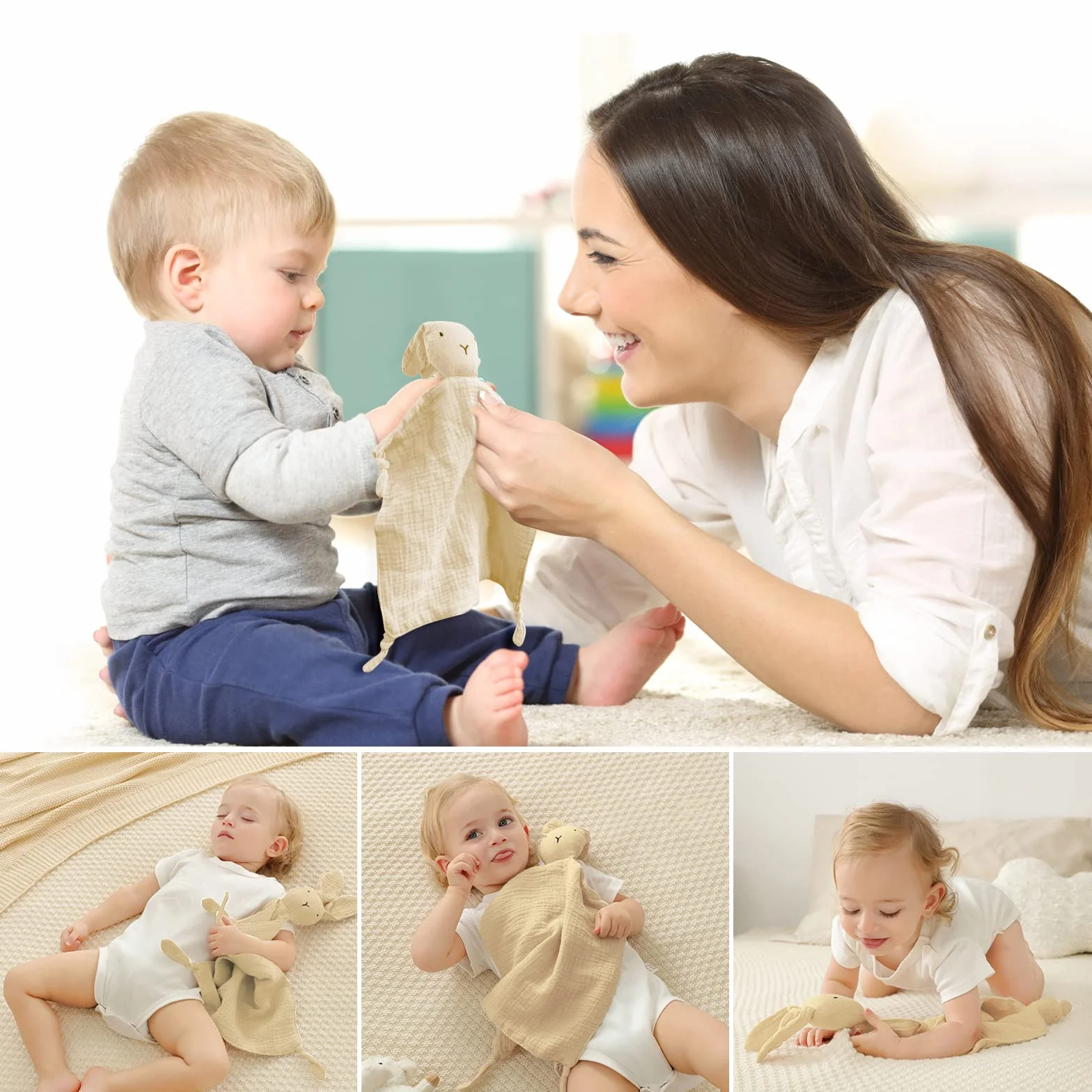 Vicloon Doudou Lapin Serviette Apaisante d'Eveil Bébé Nouveau-né