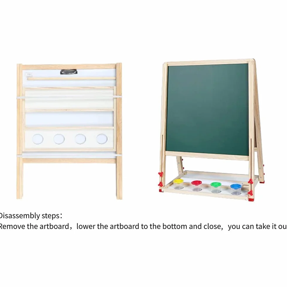 Tableau noir double face Chevalet Enfant en Bois Réglable en Hauteur avec Craie Aimants Jouet Educatif 3+ Ans 57x55x148CM