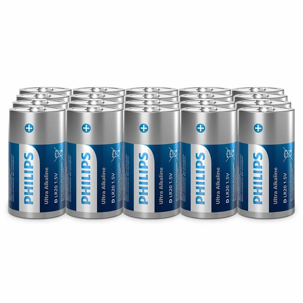 Philips Piles Alcalines D Ultra LR20 Haute Capacité Lot de 20