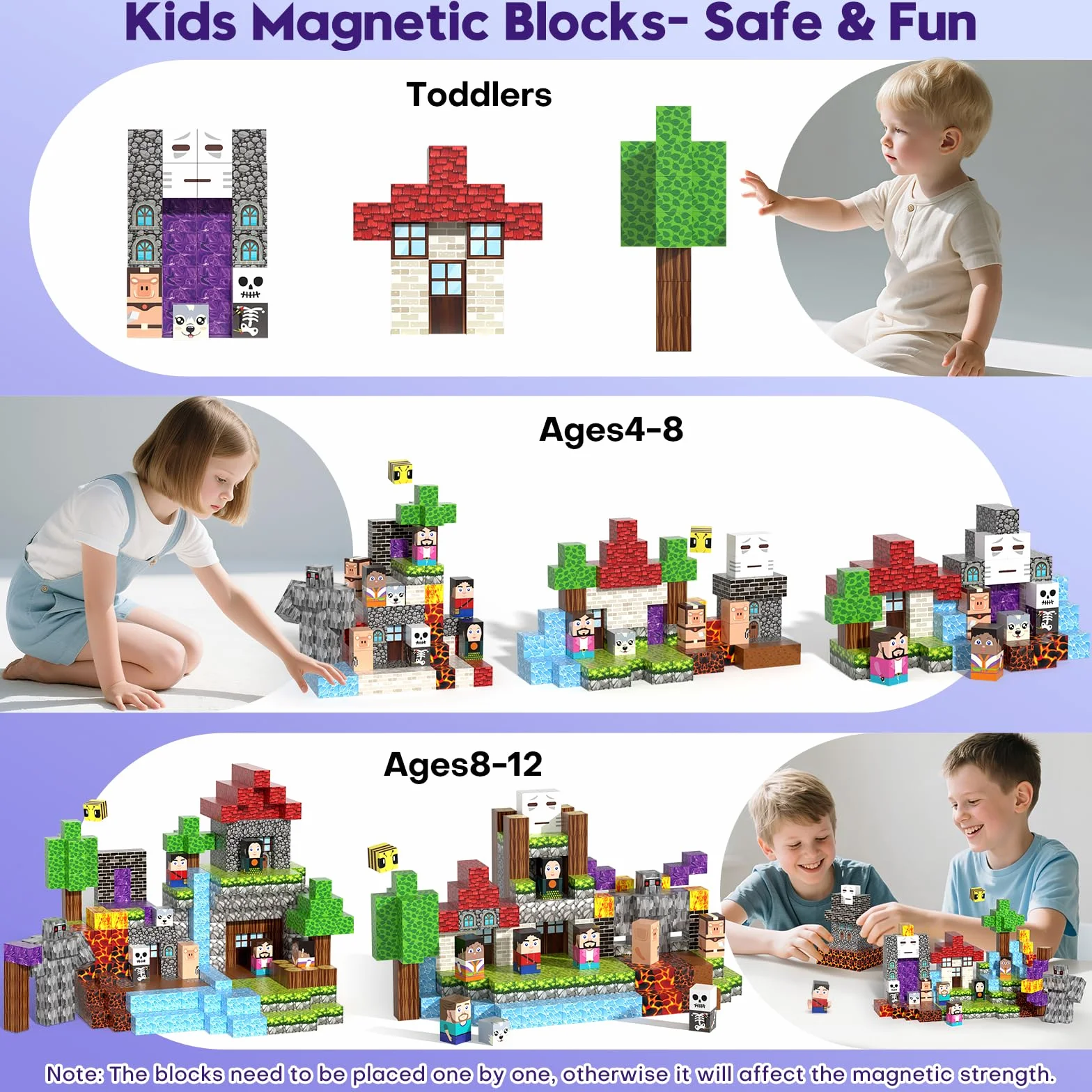 Bloc Construction Magnétique 150 PCS, Magnetic Blocks pour Enfant 3+ Ans