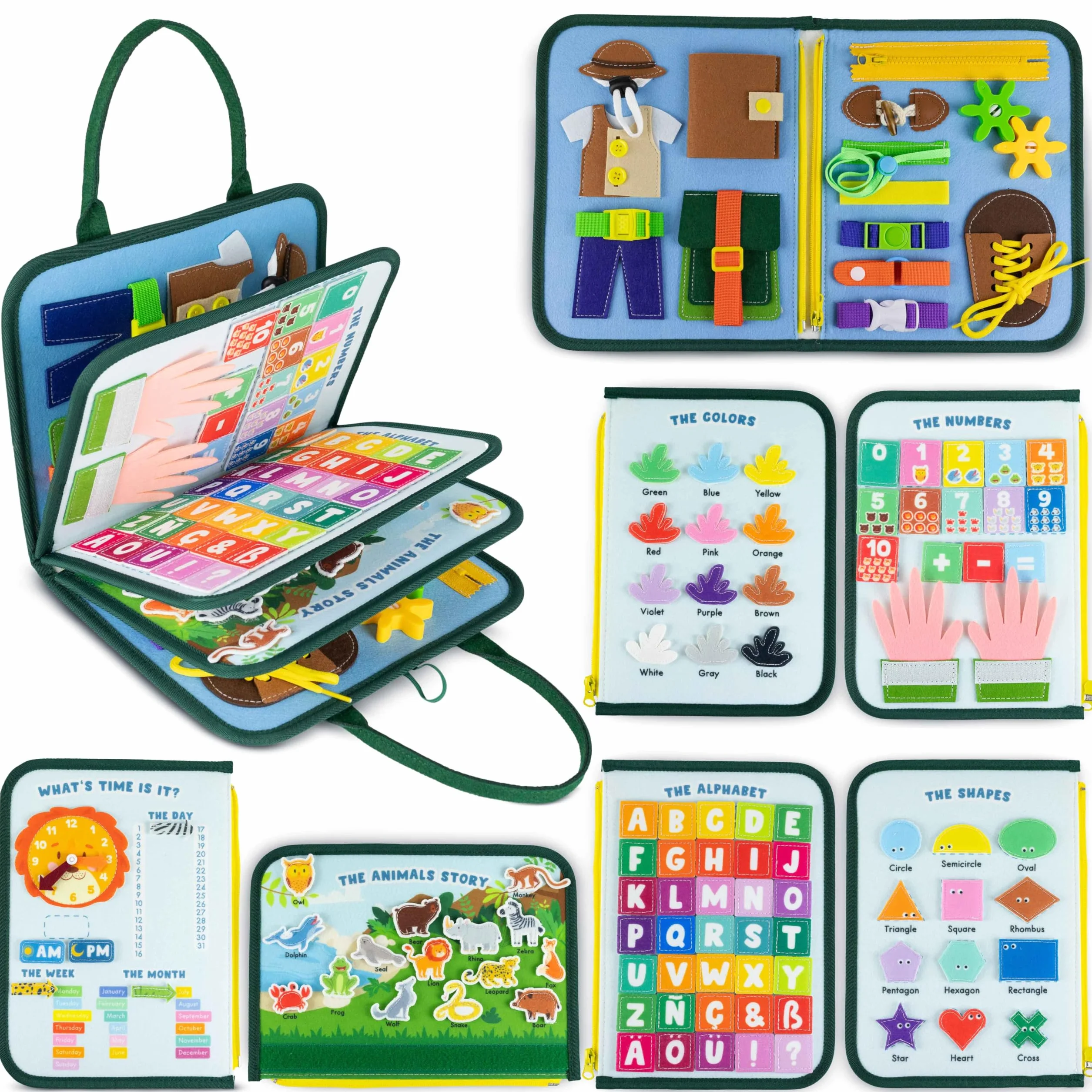 BONNYCO Busy Board Montessori Feutre, Jouet Educatif Motricité Fine, Cadeau Enfant 1-6 Ans