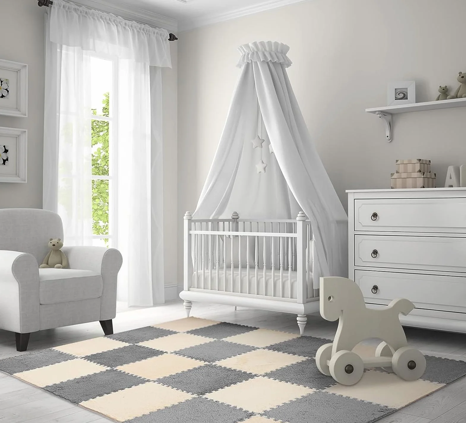 Tapis de Jeu Puzzle en Mousse 30x30cm 10 Pièces Dalles Emboîtables Tapis de Sol Gris Chamois
