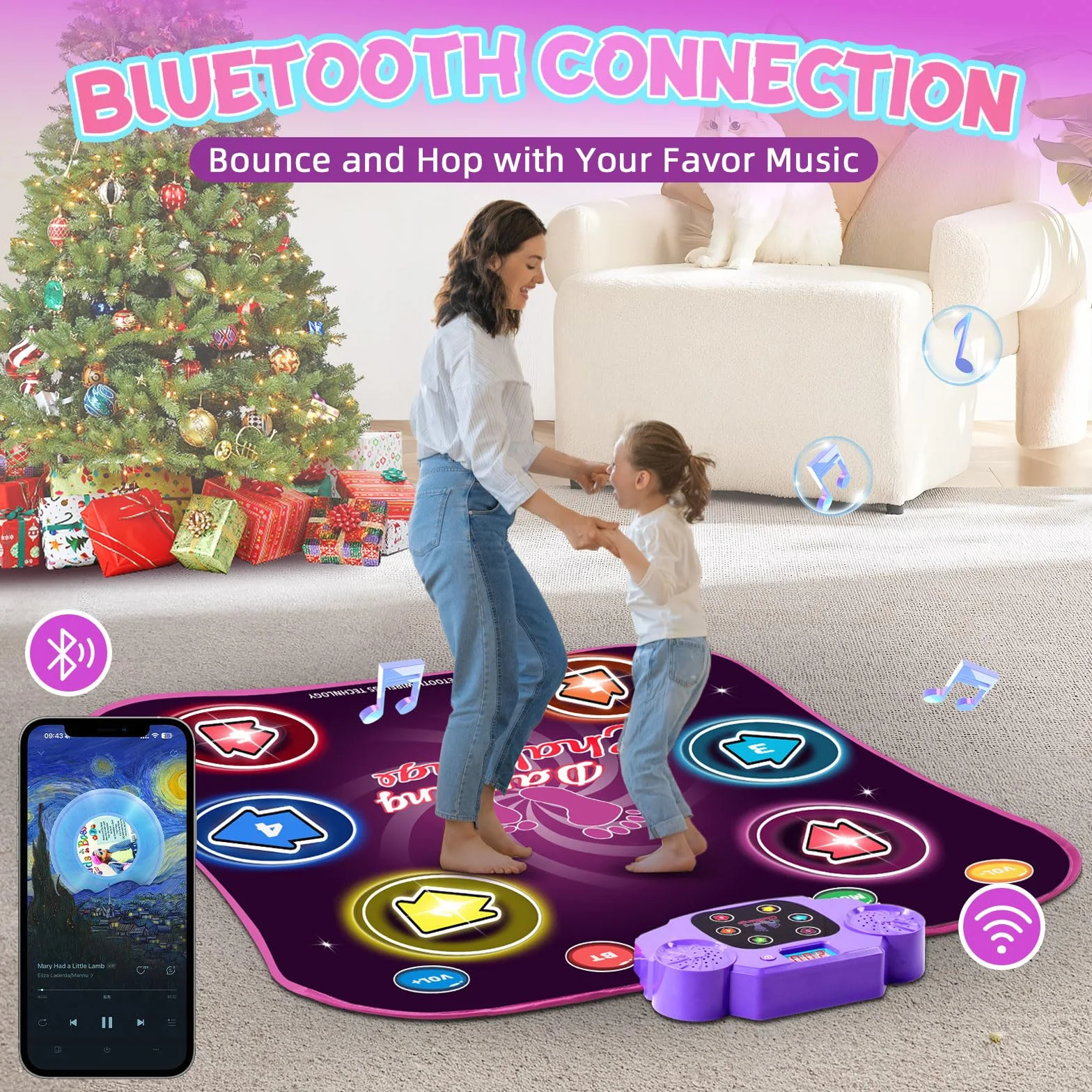Tapis de Danse Lumineux pour Enfants Bluetooth avec Musique Intégrée, 6 Modes de Jeu
