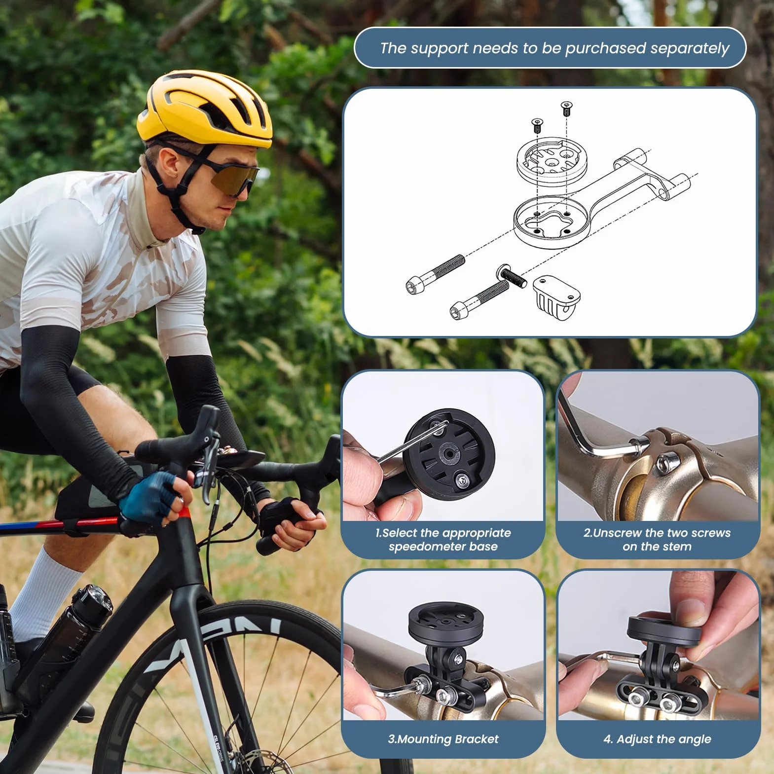 Support Universel pour Ordinateur de Vélo Garmin Gopro avec Adaptateur Mâle pour GPS Edge et Varia UT800, Entraxe 22-24mm