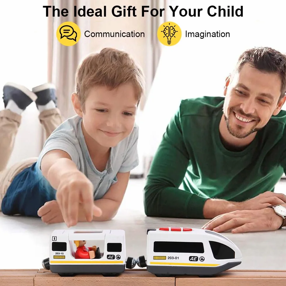 HOTUT Train de Locomotives à Piles, Train Électrique Enfant avec Connexion Magnétique, Haute Vitesse avec Phares et Son, Compatible Thomas Brio Chuggington