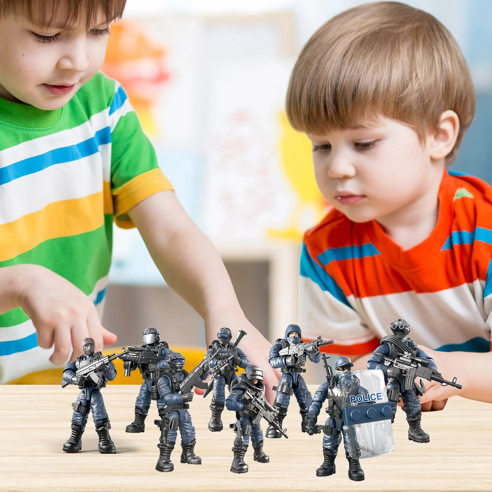 MEIEST 8 PCS Mini SWAT Model Figurines d'action Militaire, City Police Block Toy avec Accessoires d'armes