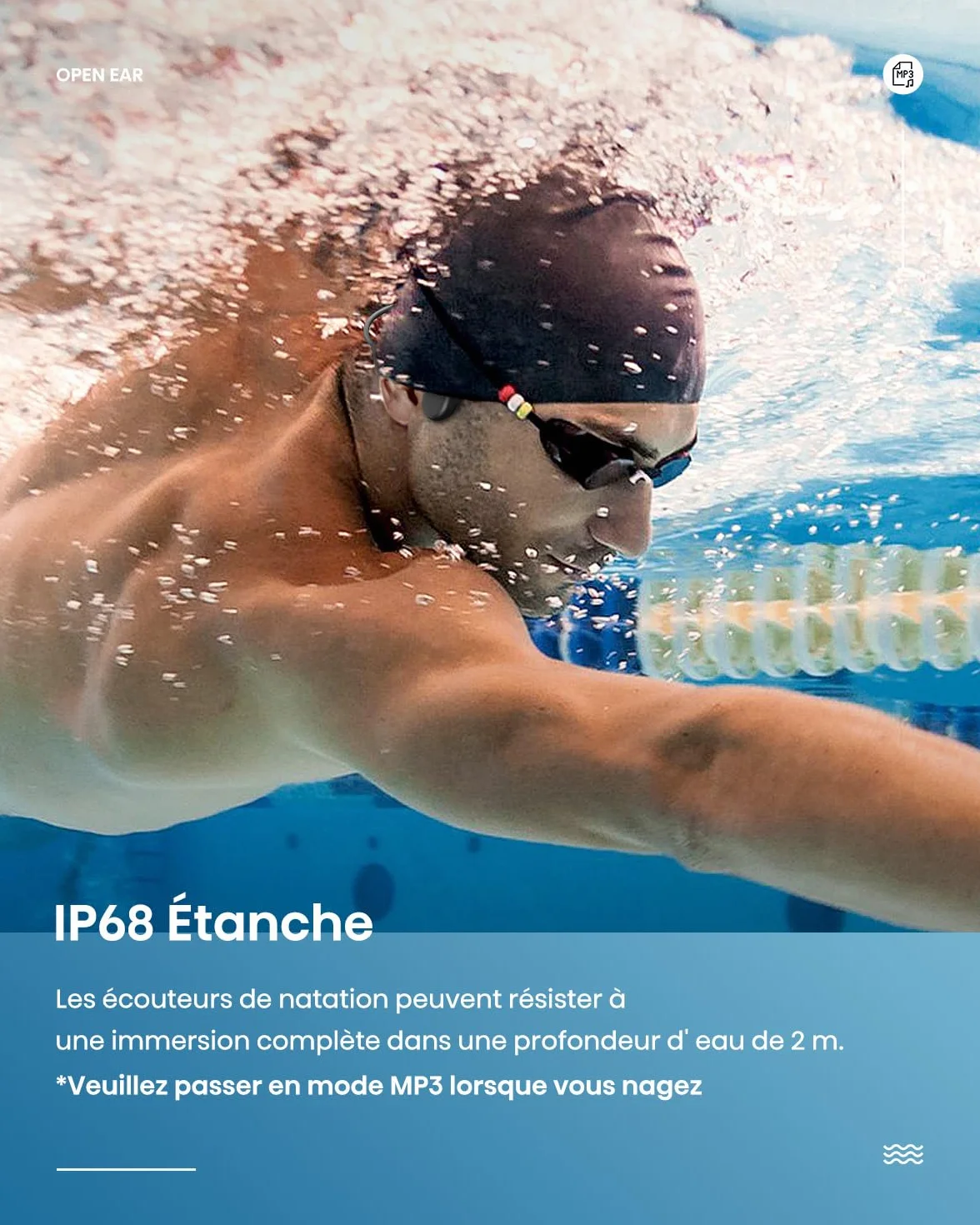 Casque Conduction Osseuse Bluetooth 5.4, Écouteur Natation IP68, Mémoire MP3 32G