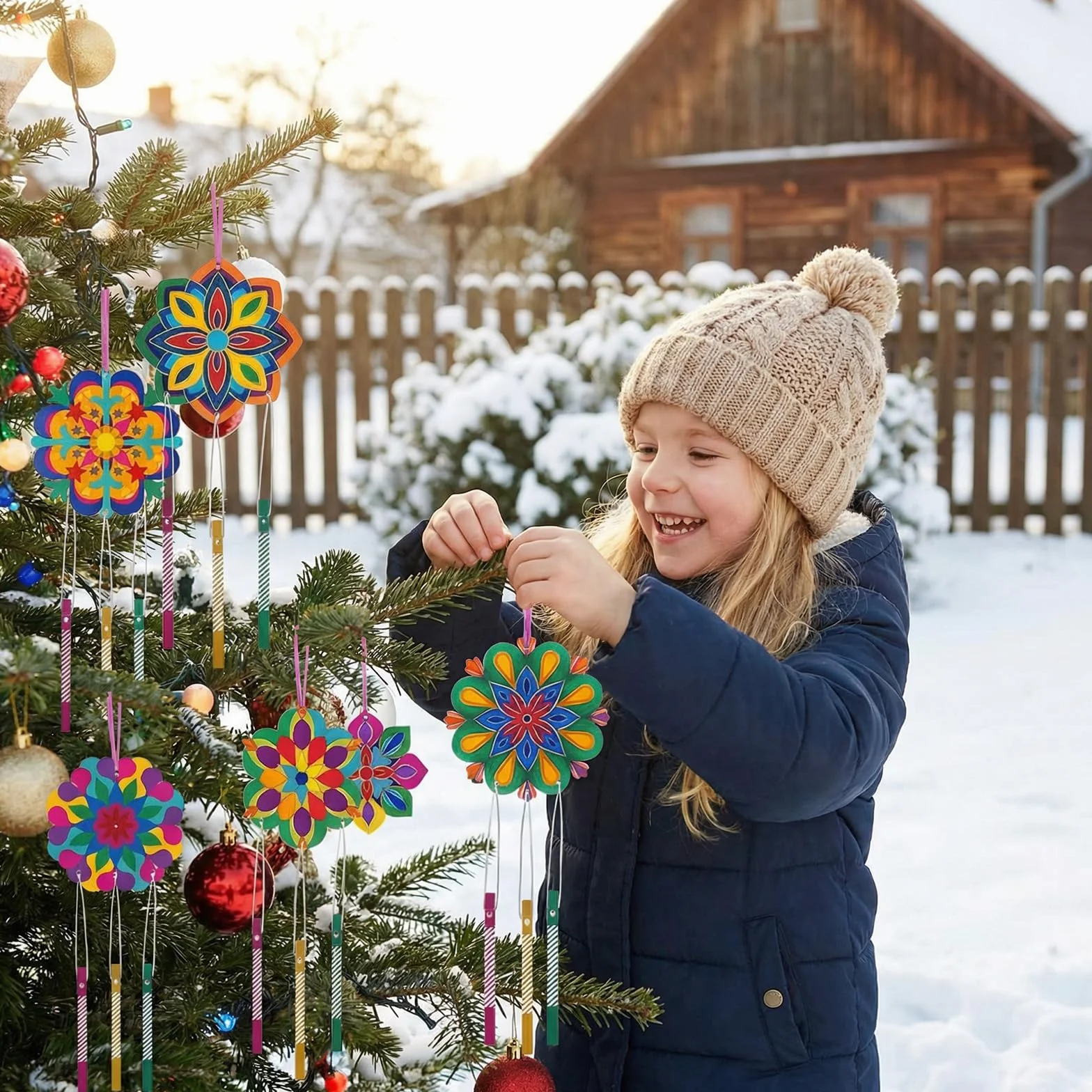 Carillons éoliens en bois pour enfants Mandala - Décoration de jardin - Lot de 10