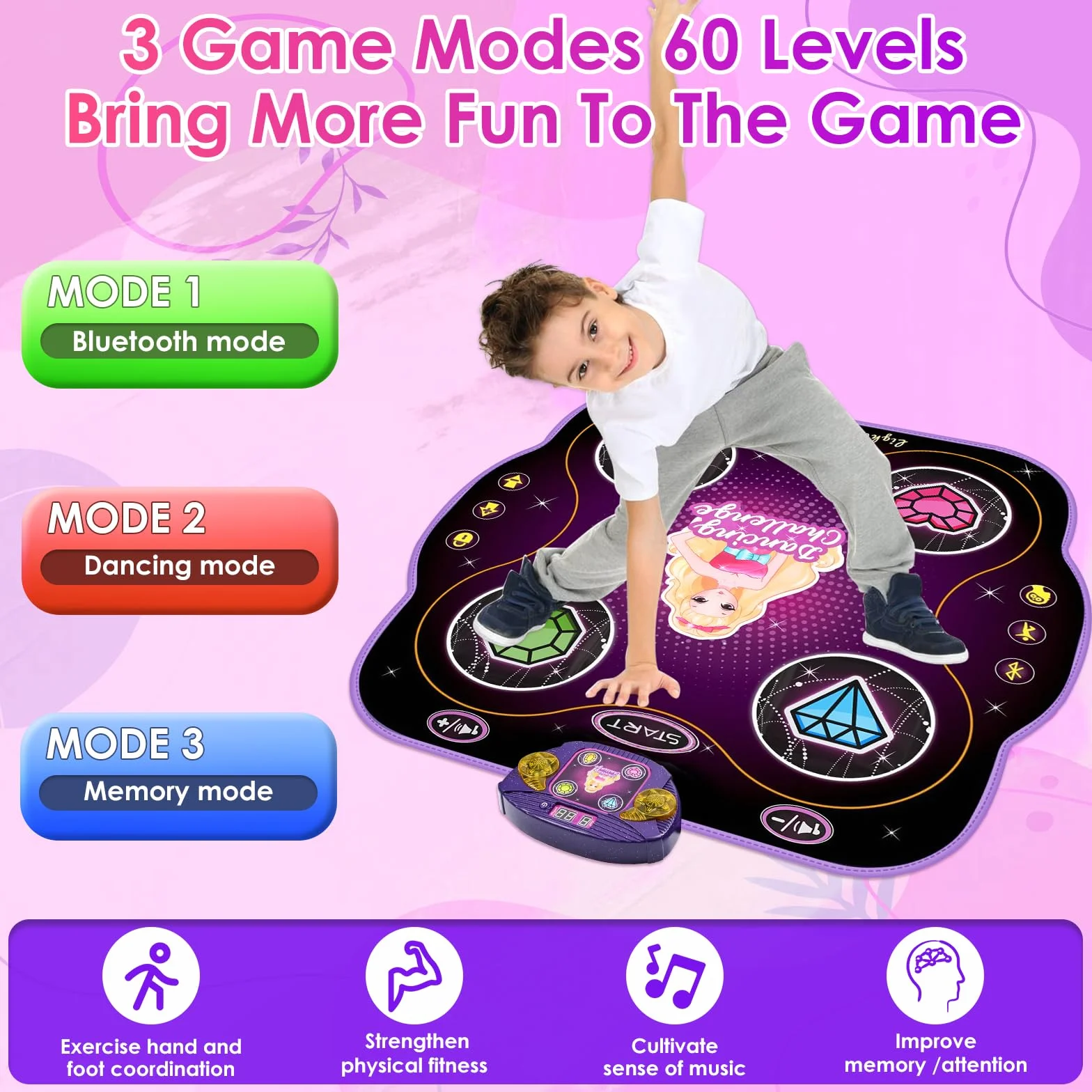 ZWOOS Tapis de Danse Enfant 3-12 Ans Éclairé Bluetooth Musical Cadeau Fille Noël Anniversaire