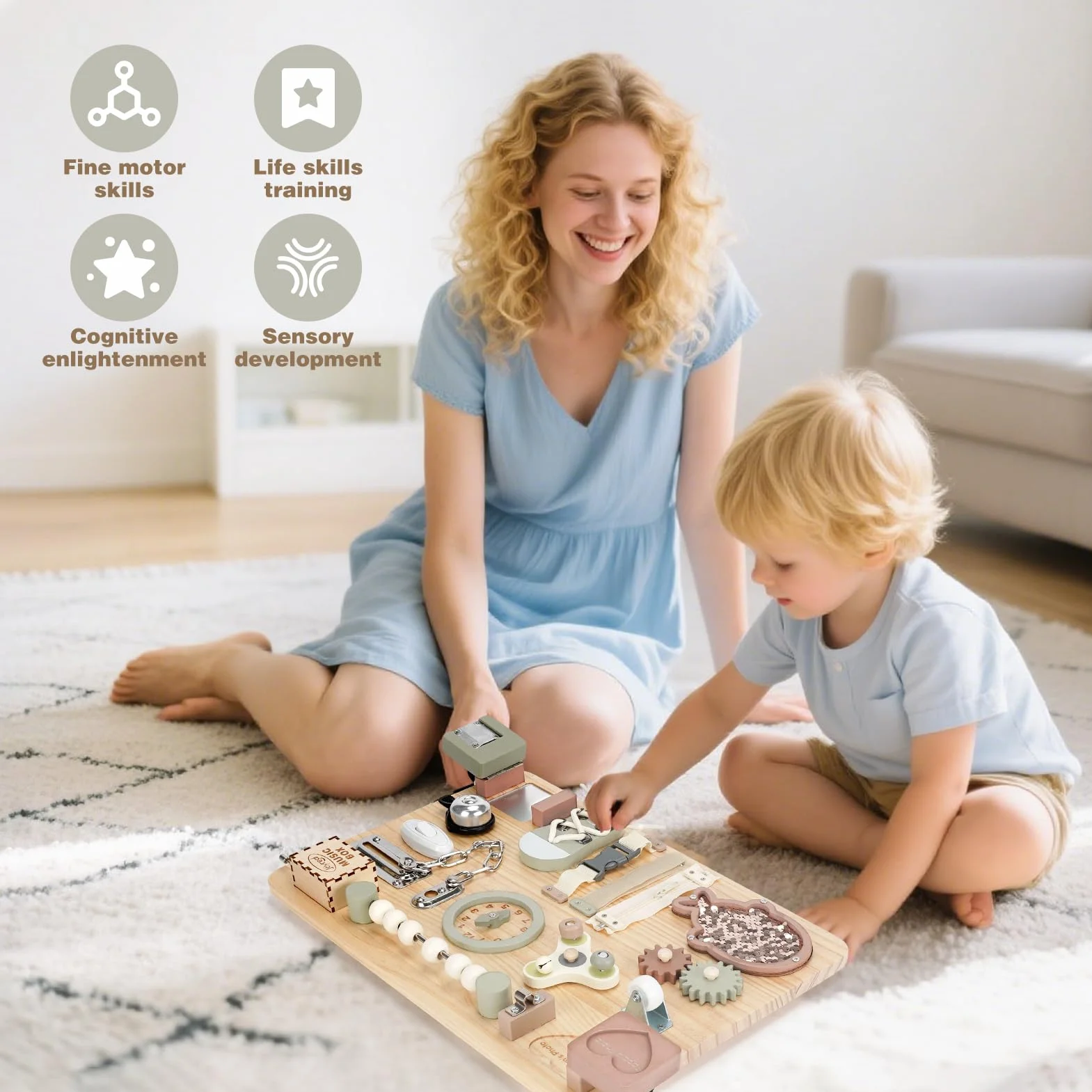 Joyreal Grand Busy Board Montessori - Planche Activité Sensoriel Bébé Jeux Educatif Jouet Enfant Garcon Fille