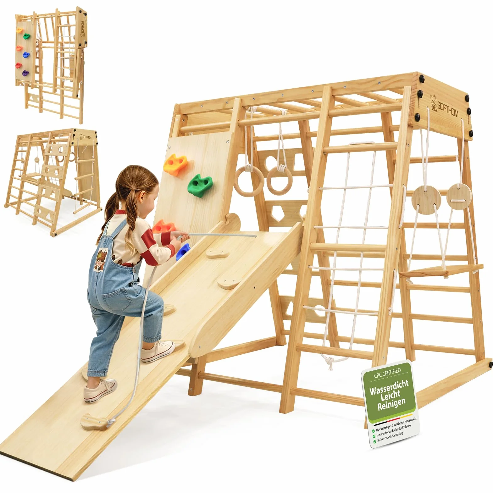 Maxi Cadre d'Escalade Pliable 10 en 1 Montessori en Bois avec Balançoire et Toboggan