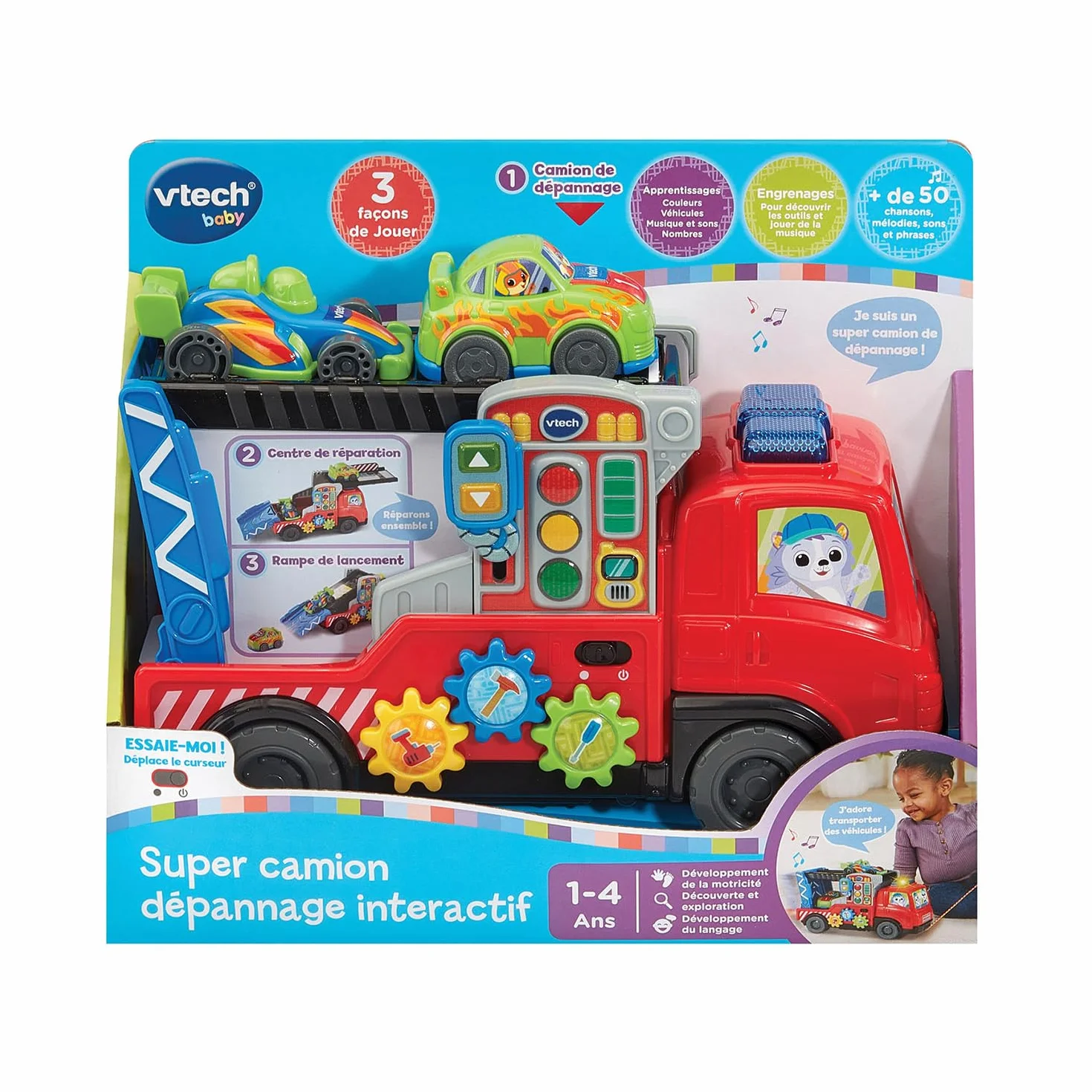 VTech Super Camion Dépannage Interactif Jouet à Tirer 3 en 1 Camion Transporteur de Voitures Dépanneuse Enfant