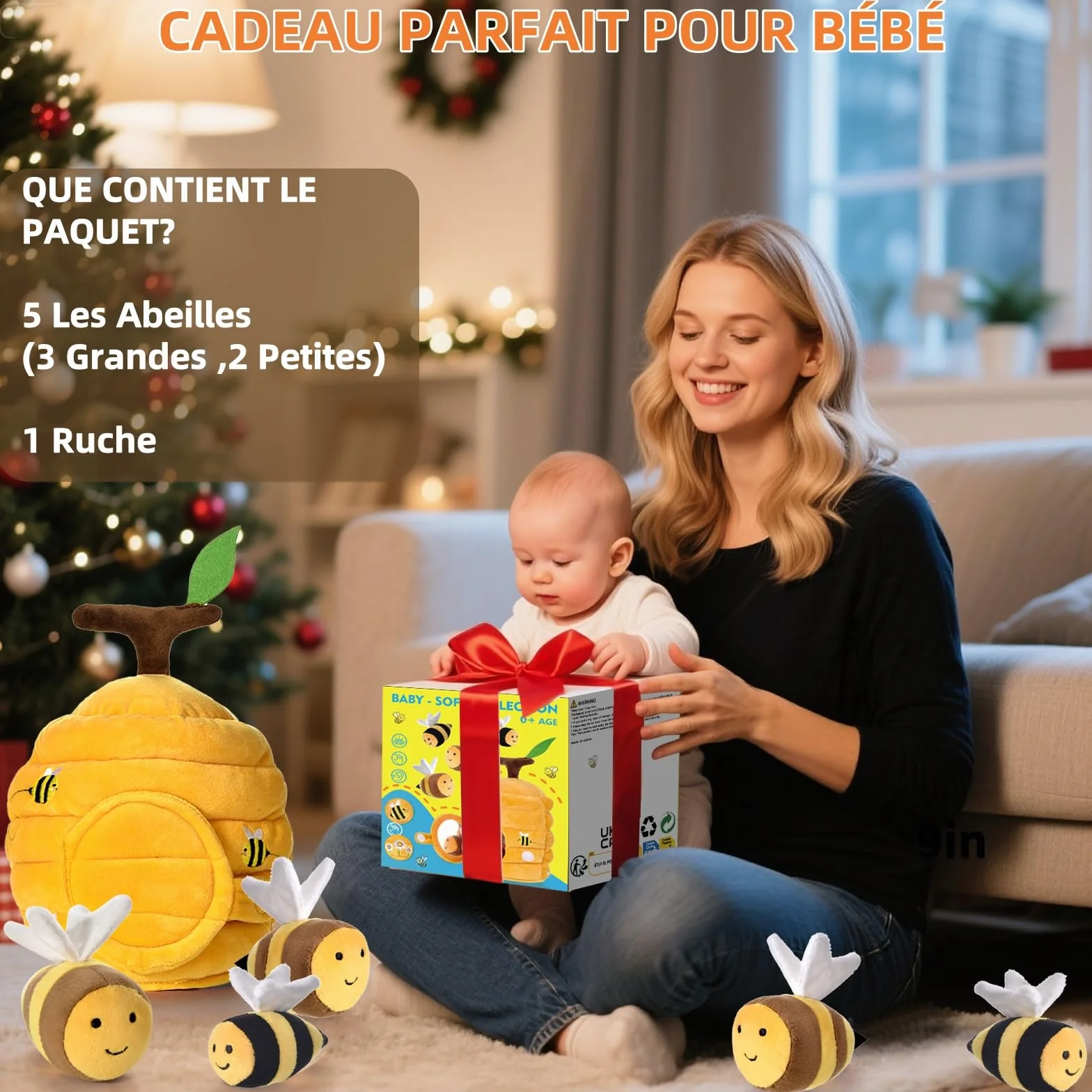 VORENUS Jouet Bebe 6 Mois, 6-en-1 Ruche en Peluche avec 5 Abeilles, Jeux Montessori