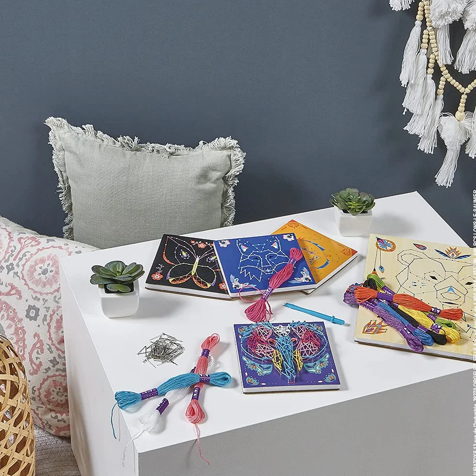 Janod Coffret Fils Tendus Animaux Kit Loisirs Créatif Enfant 5 Tableaux Motricité Fine dès 10 Ans