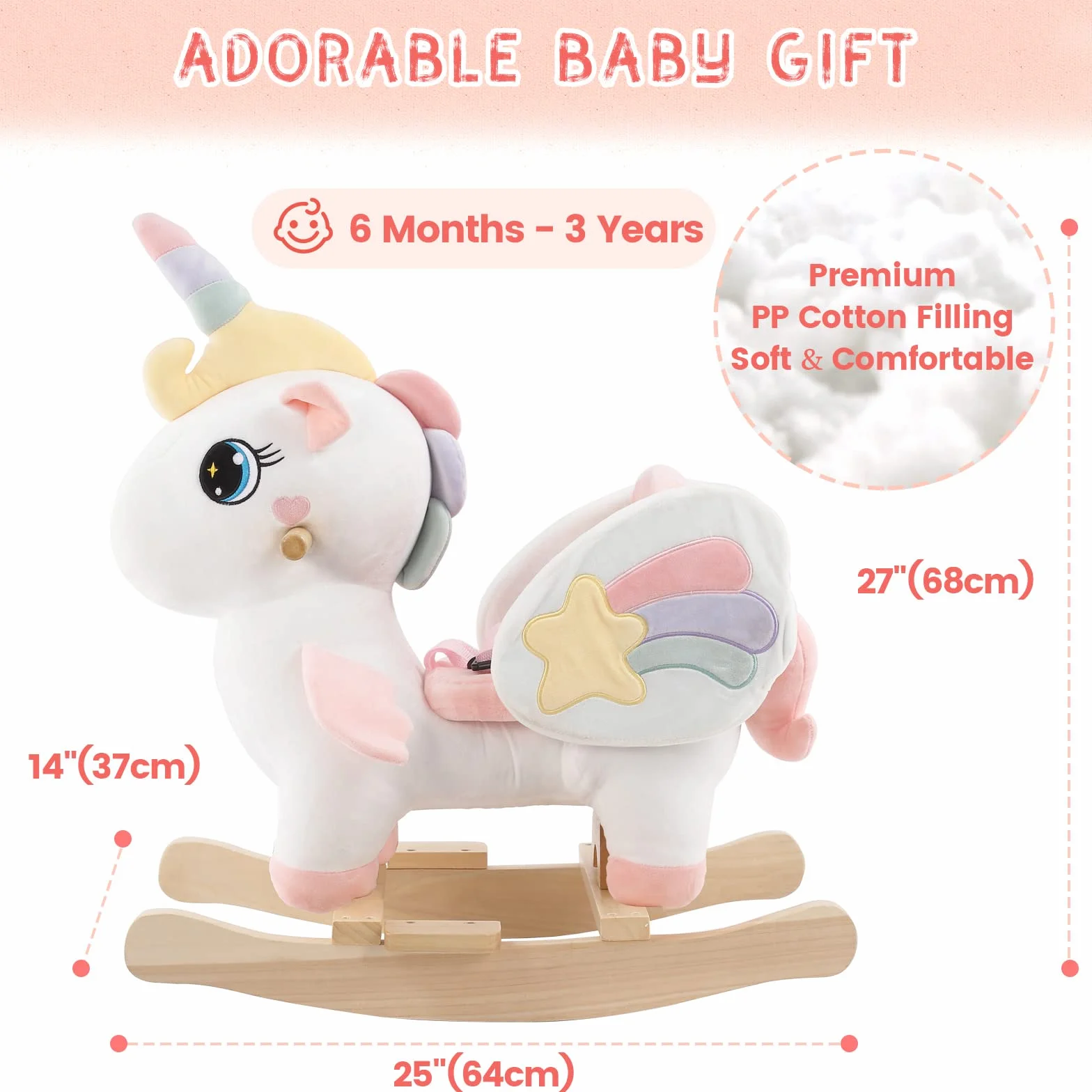 FUNLIO Cheval à Bascule Licorne pour Bébé 6 Mois-3 Ans, Peluche, Facile à Assembler, Certifié CE CPC