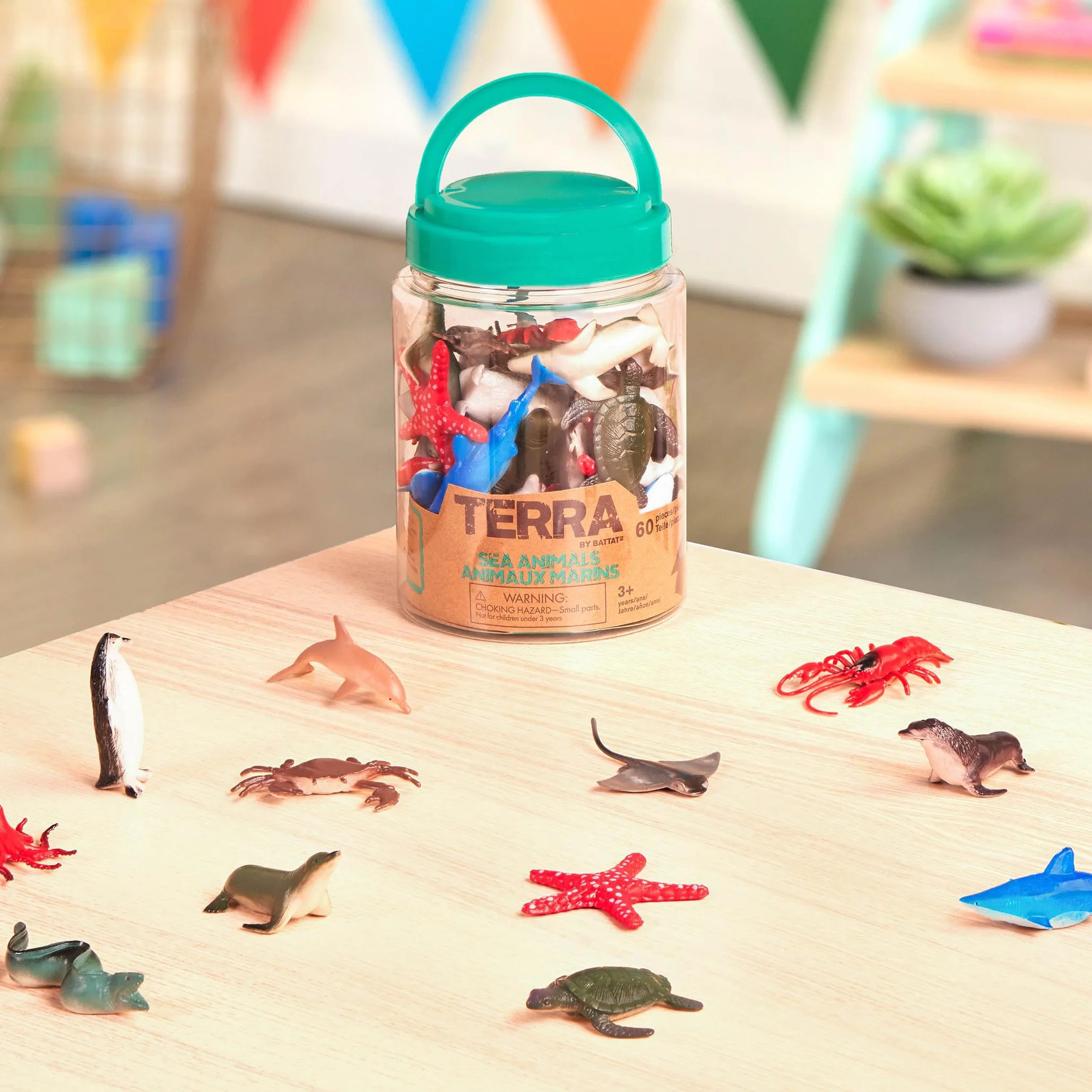 Terra by Battat Animaux Marins Set Maritime 60 pièces 12 Miniatures Océan Réalistes Requin Pieuvre Homard