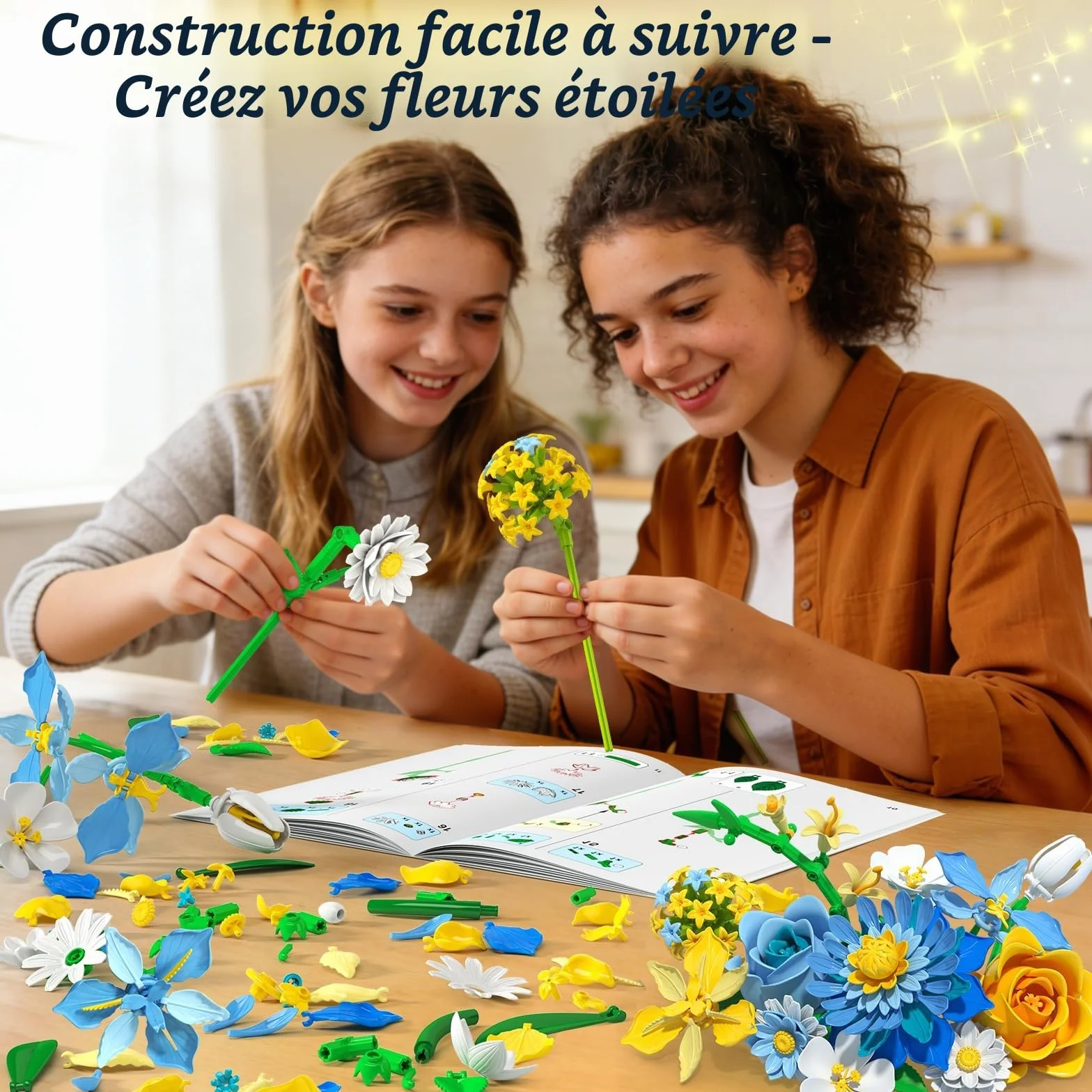 Starry Blooms Ensemble de Construction de Bouquet de Fleurs Compatible avec Lego Dahlia Roses pour Décor Maison