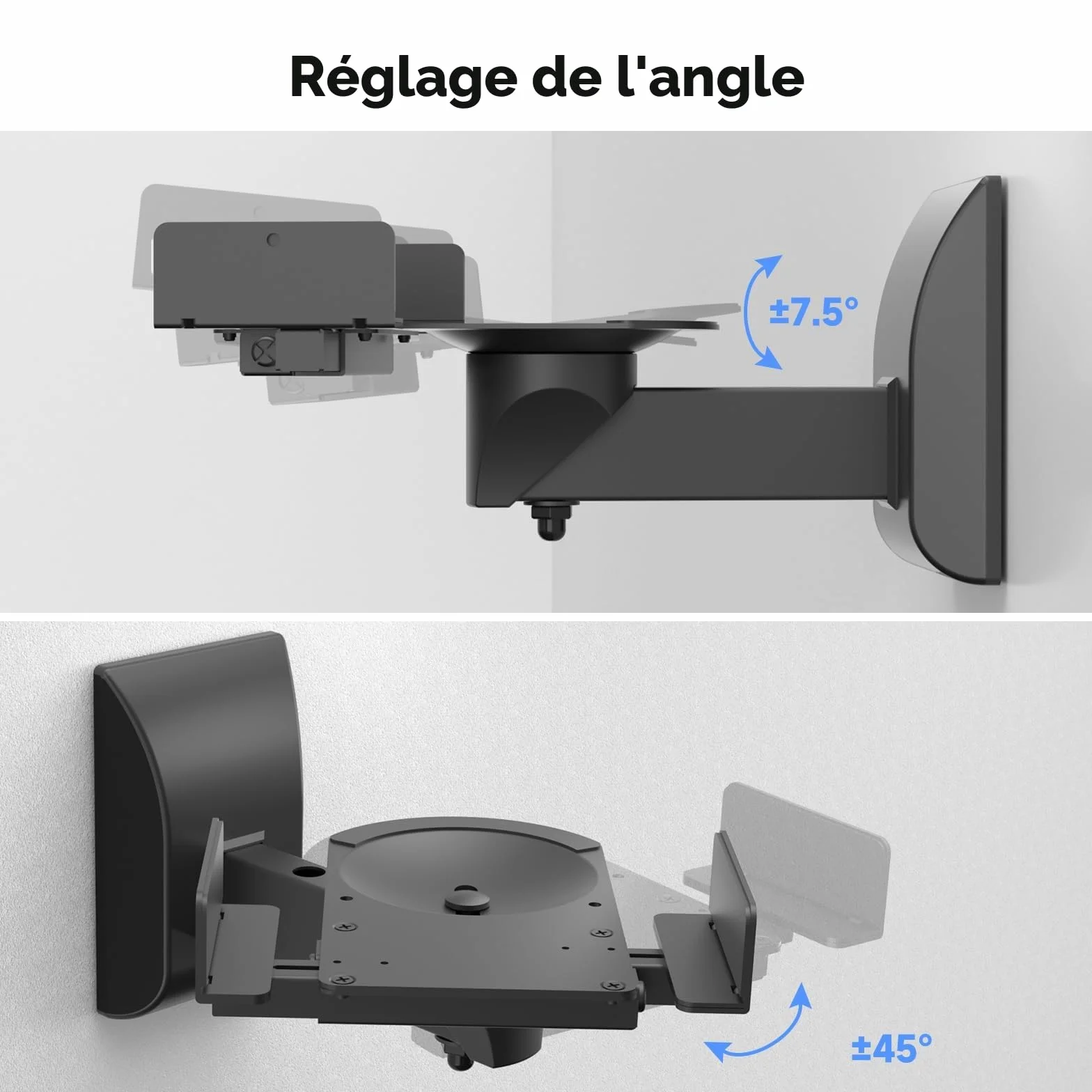 Suptek Support de Montage Mural pour Haut-Parleur Double Serrage jusqu'à 25 kg Noir SPM201