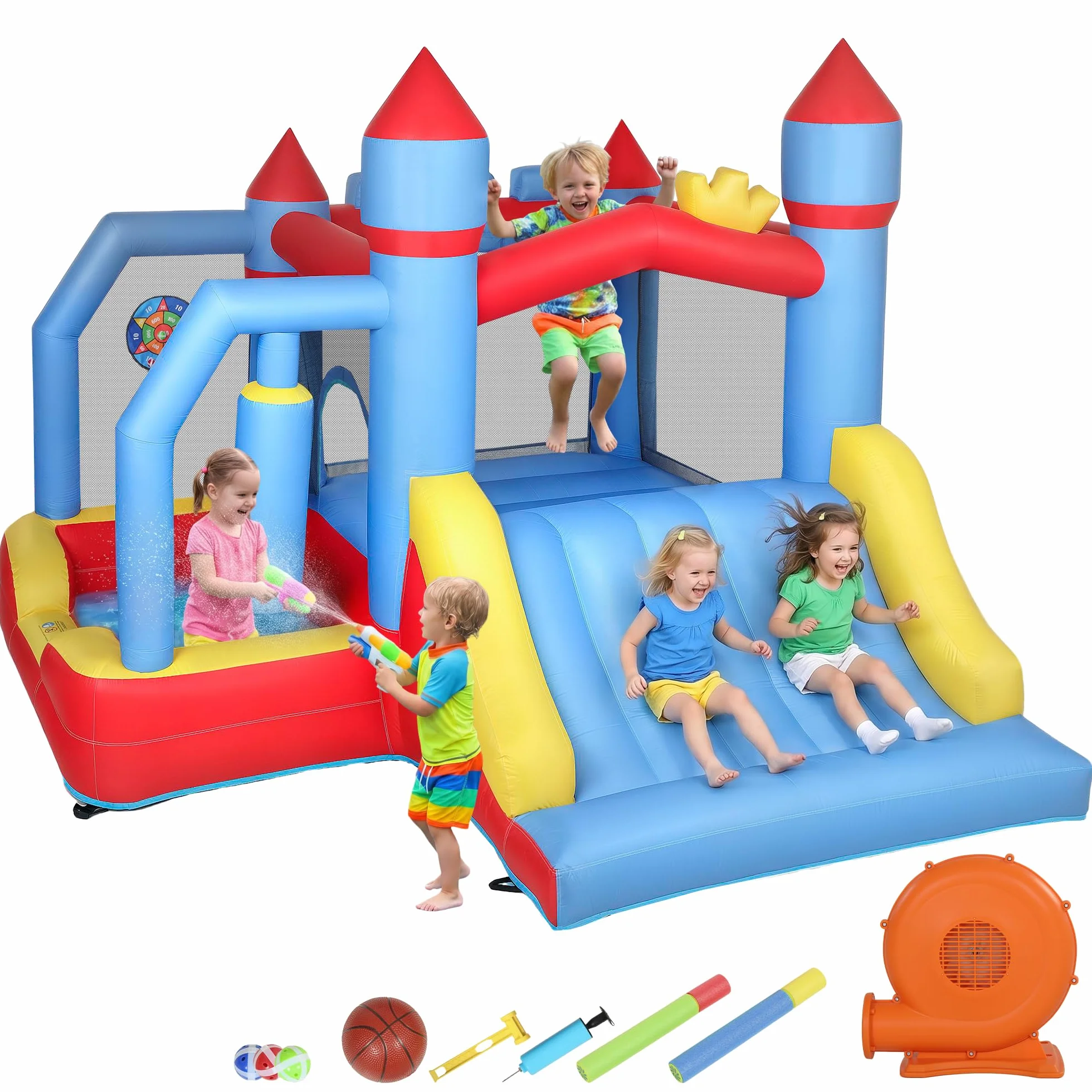 AIYAPLAY Château Gonflable 5 en 1 avec Souffleur et Pistolet à Eau, Parc Aquatique Enfants 3-8 Ans