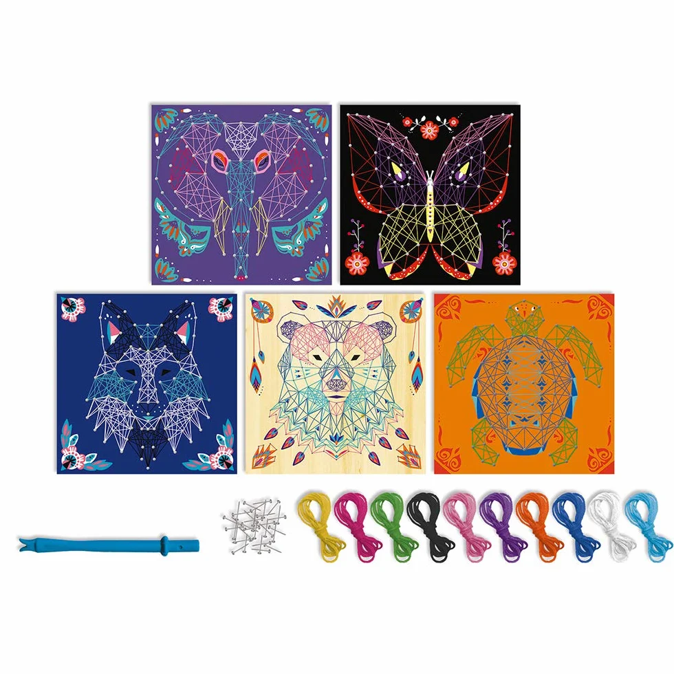 Janod Coffret Fils Tendus Animaux Kit Loisirs Créatif Enfant 5 Tableaux Motricité Fine dès 10 Ans