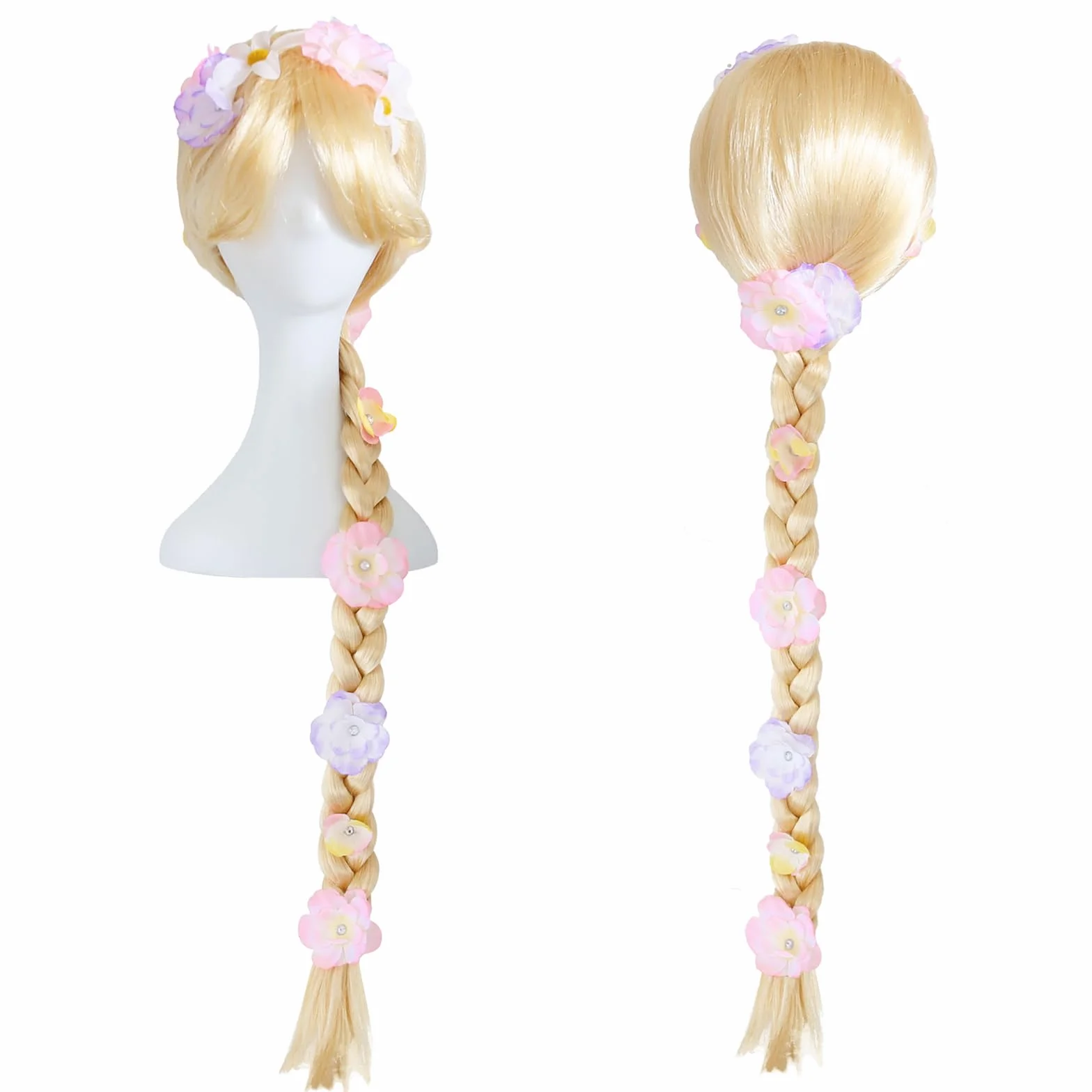 Perruque Princesse Cosplay Raiponce Longues Tresses Blondes Accessoire Cheveux Filles Enfants Carnaval