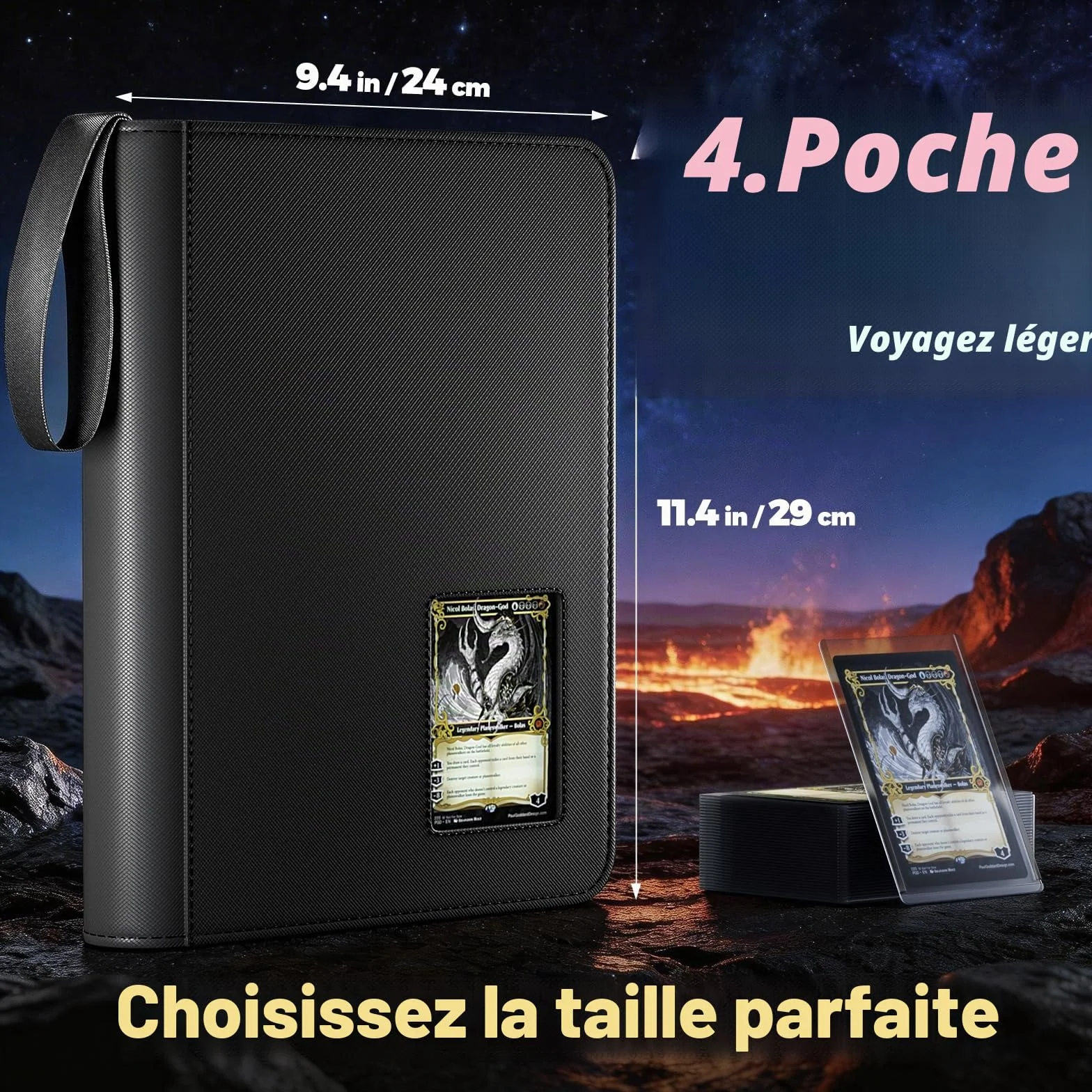 ProCase Album pour Cartes à Collectionner 4 Poches 144 Cartes Toploader Portable Noir Compatible TCG MTG