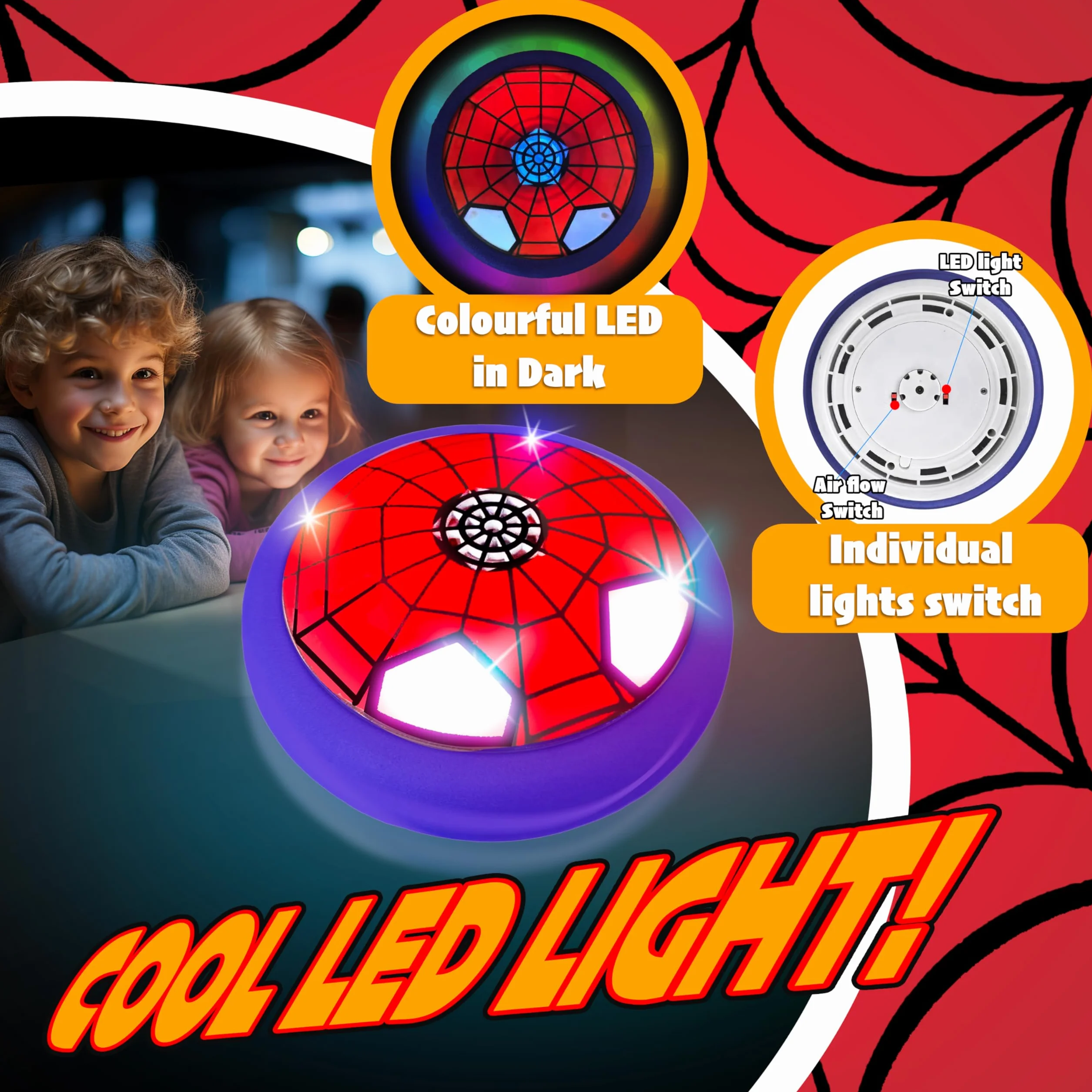Ballon de Foot LED Spider Air Power, Jouets de Football pour Enfants 3-12 Ans, Jeux Intérieur Extérieur