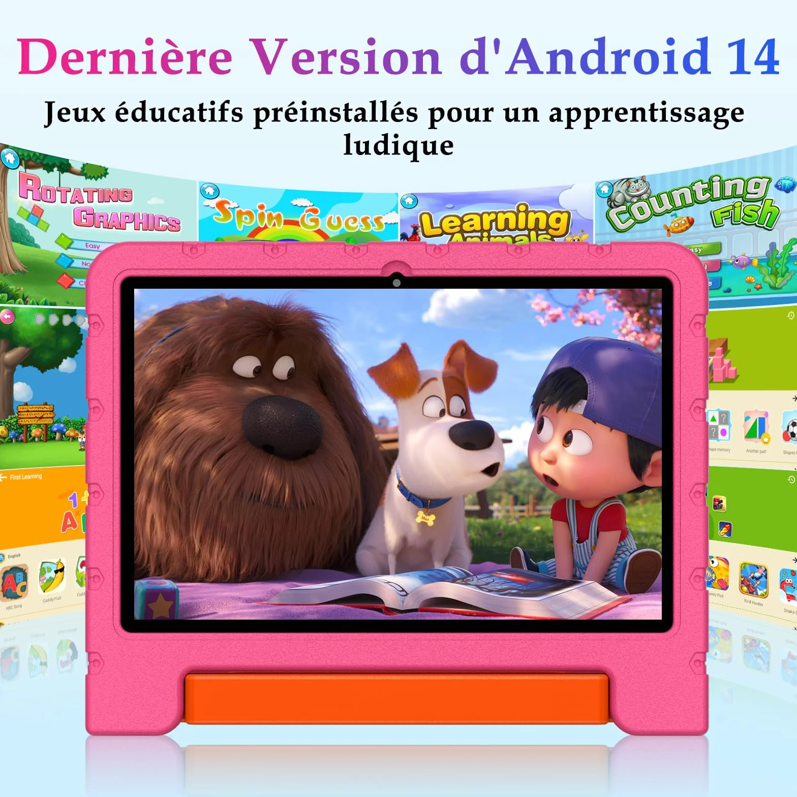 ZIOVO Tablette Enfants 10 Pouces Android 14 Tablette,20Go RAM+128Go ROM(TF 1To),Widevine L1,WiFi 6 Tablette Tactile,Octa-cœur, 6000mAh | 5+8MP | BT 5.0 | Contrôle Parental Tablettes avec EVA Cas-Rose.