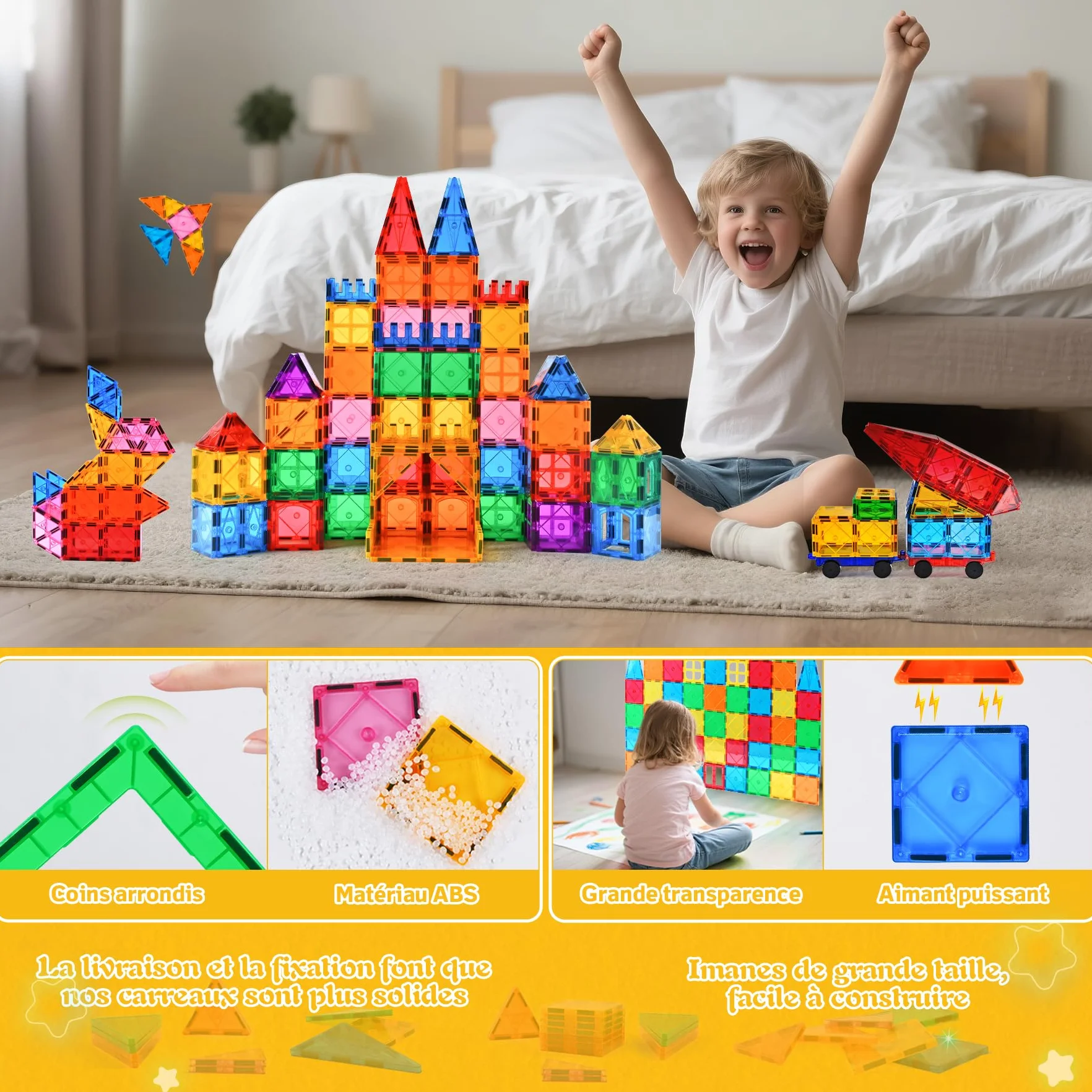 Blocs Construction Magnétiques 100 Pièces Jouets Magnétiques Enfant 3-8 Ans