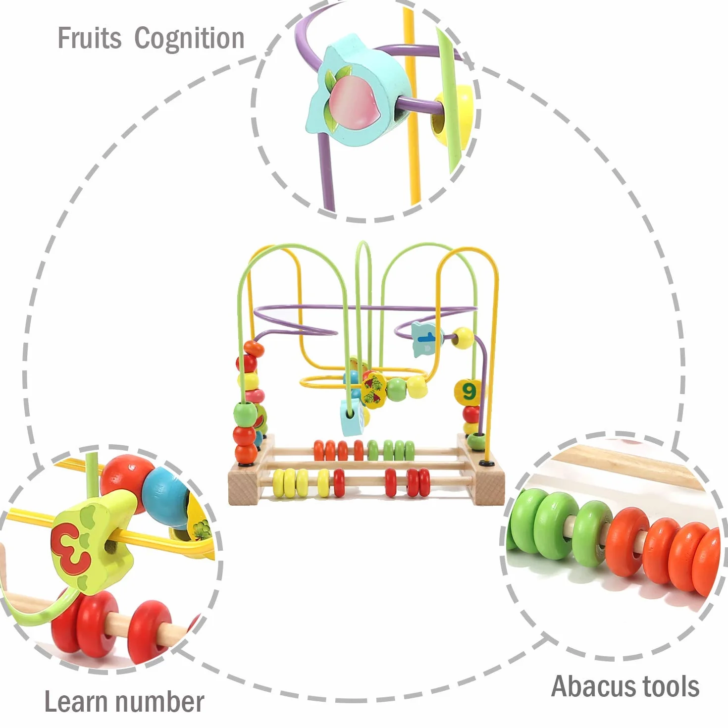 Jacootoys Bois Labyrinthe de Perles Coloré Fruit Boules Boulier Circuits de Motricité Educatif Jouet pour Bébé