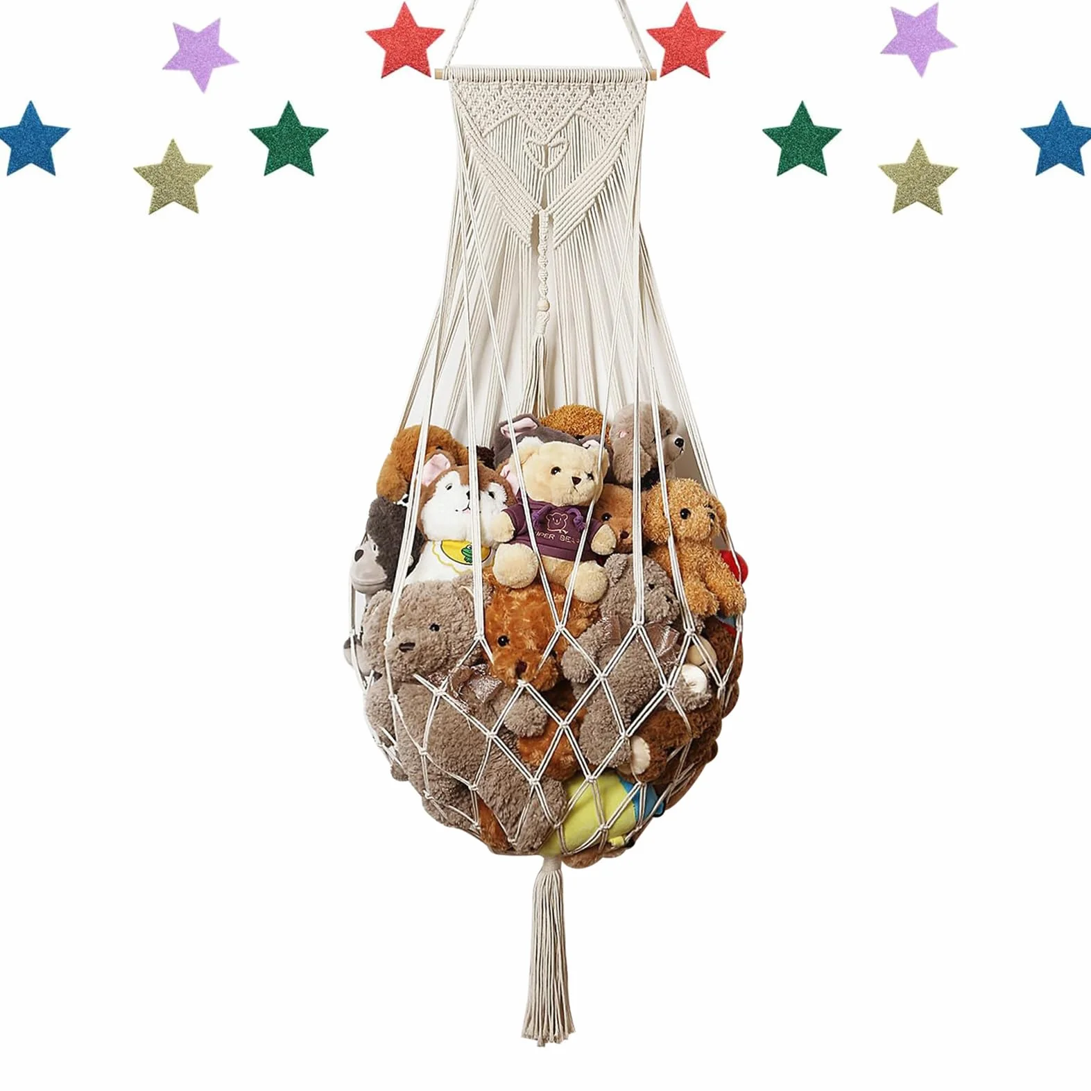 Filet de rangement pour peluches bohème macramé hamac organiseur chambre