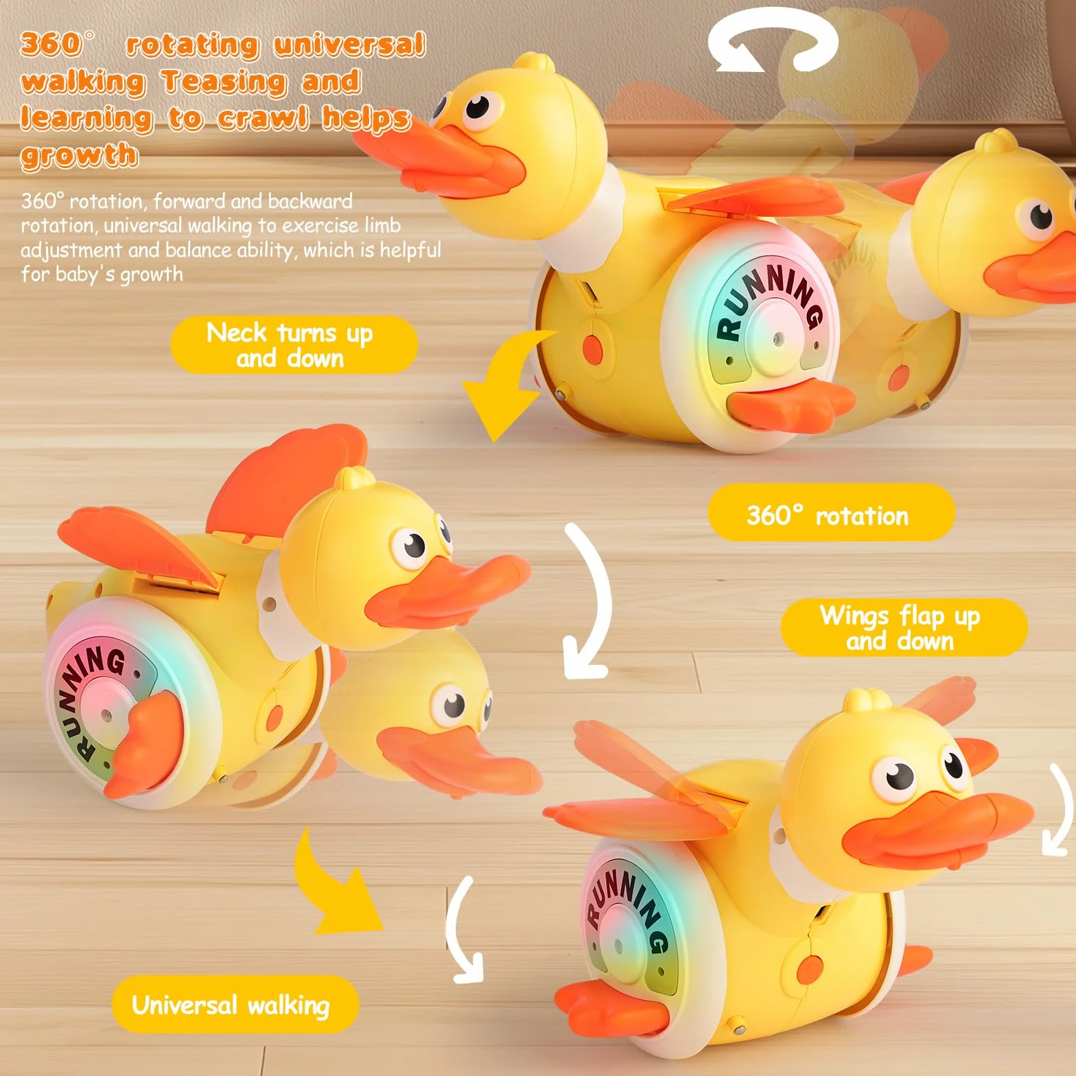Jouet Canard Rampant avec Musique, Danse et Lumière, Rechargeable USB, pour Bébés 1-4 Ans