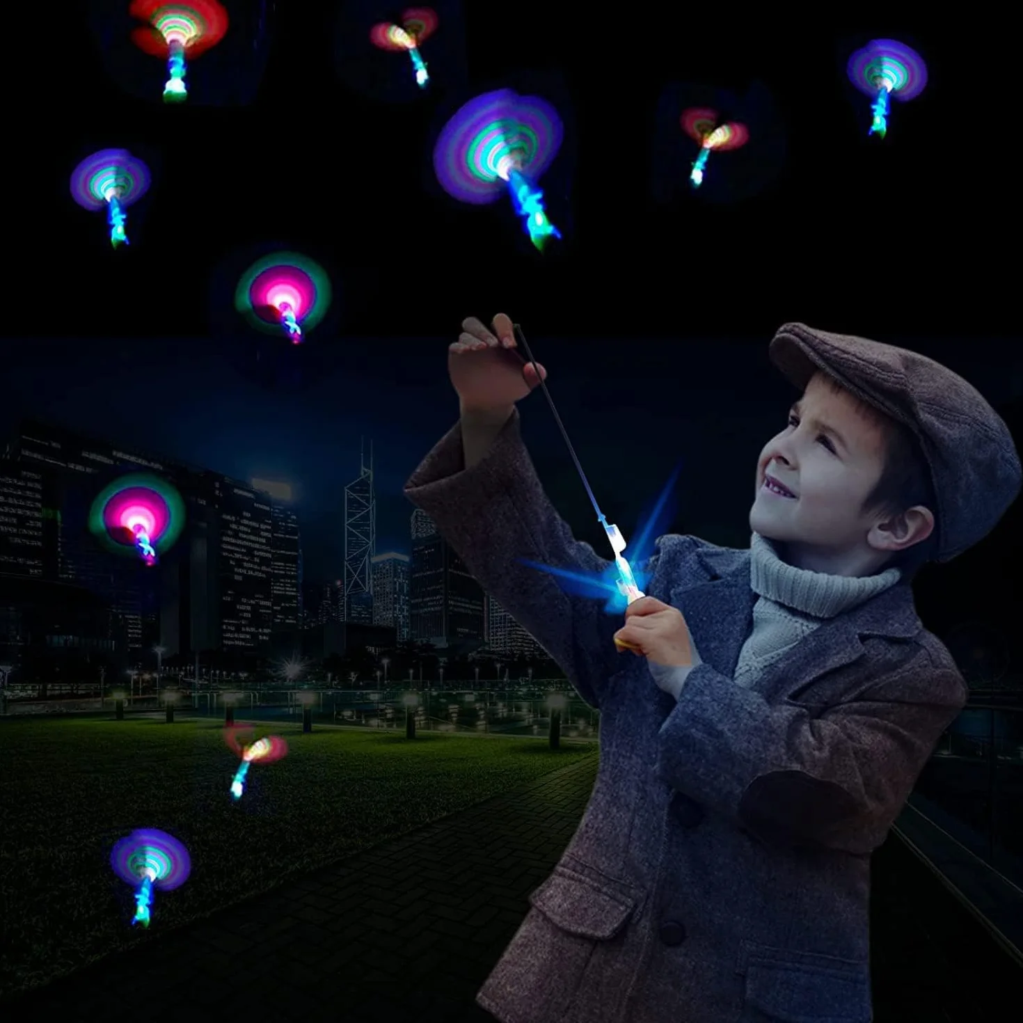 Pipihome 16 PCS Hélicoptères Jouets Volants Lumineux LED Catapulte
