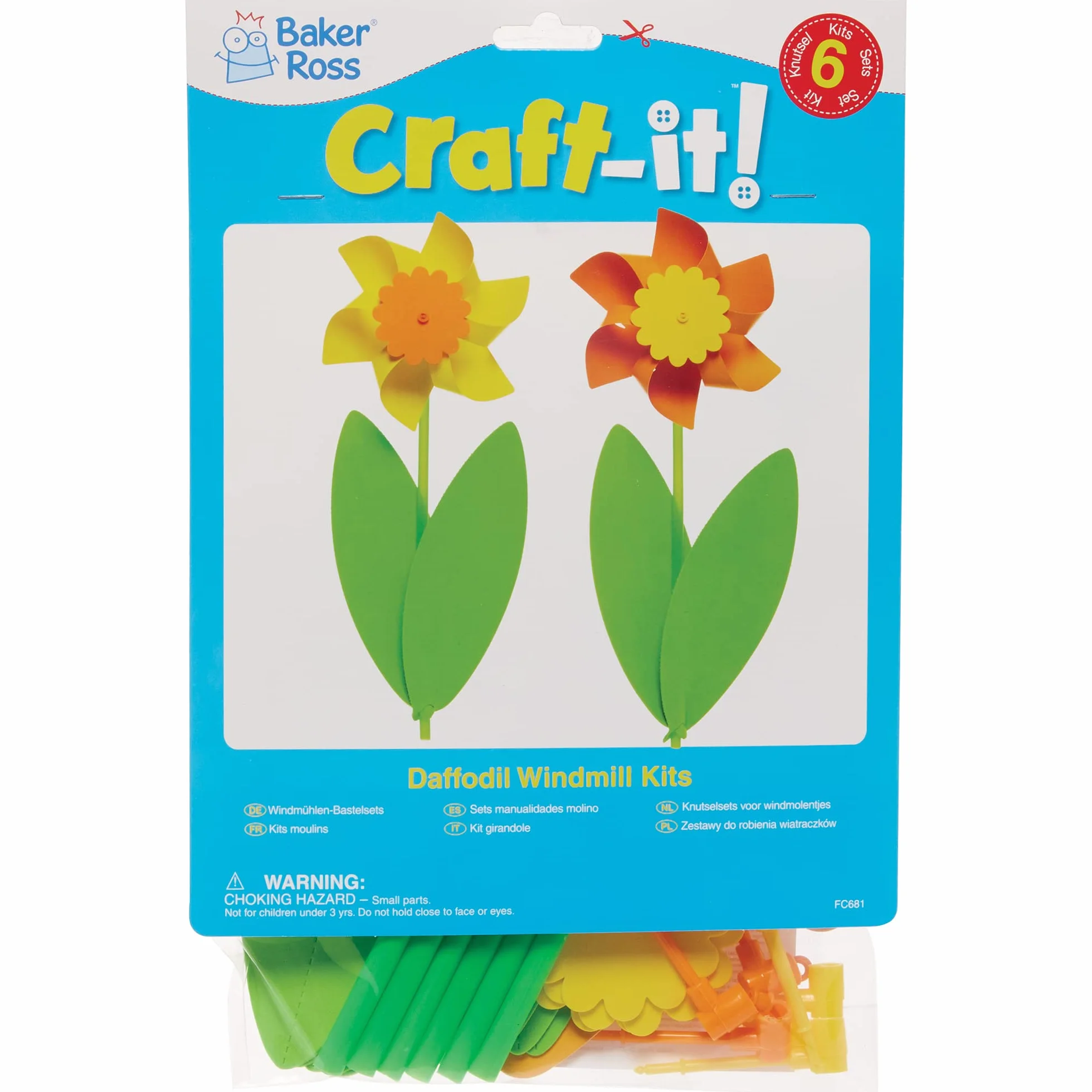 Baker Ross Moulin à Vent motif Jonquille - Lot de 6, Décoration pour Enfants